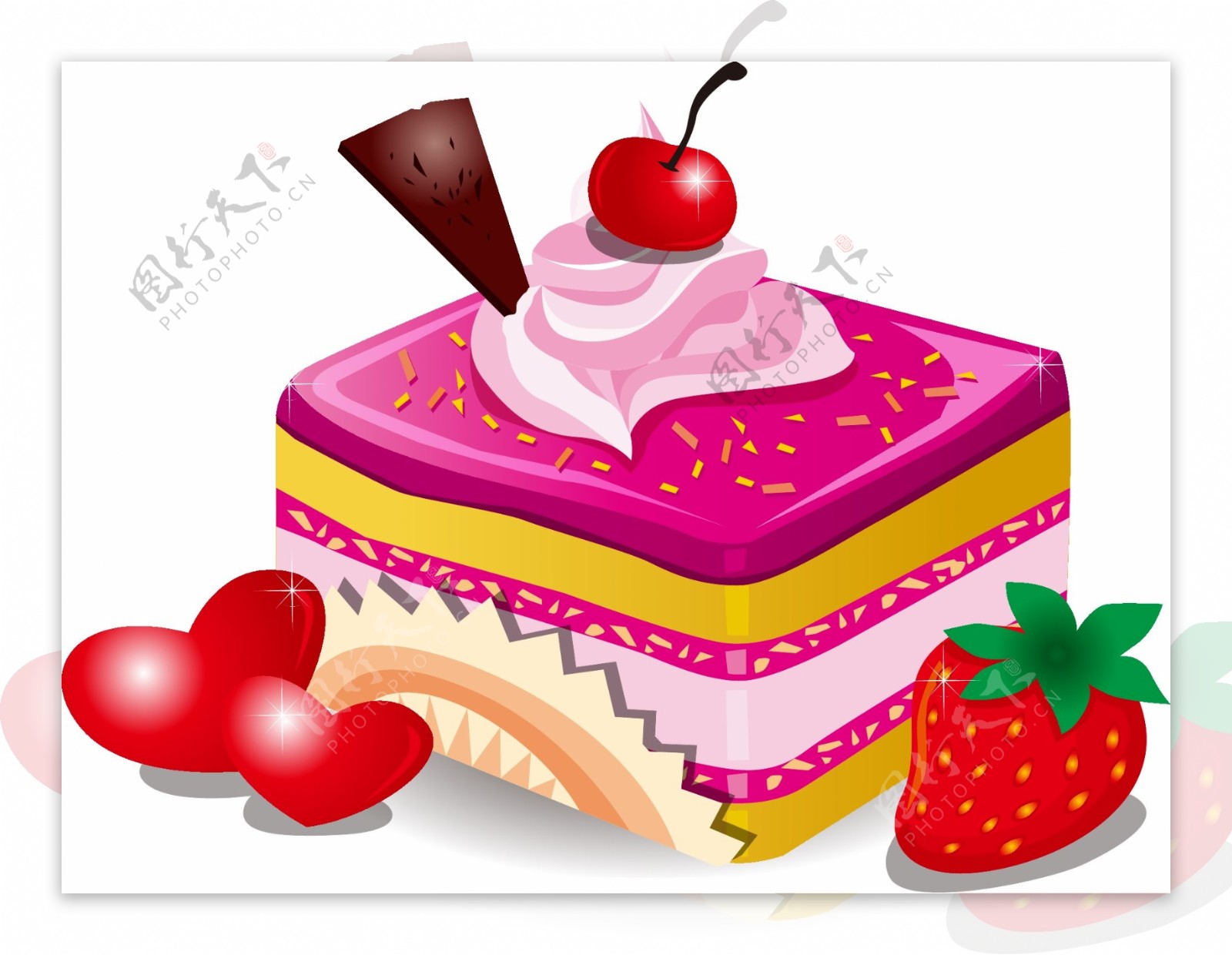 唯美草莓水果蛋糕元素