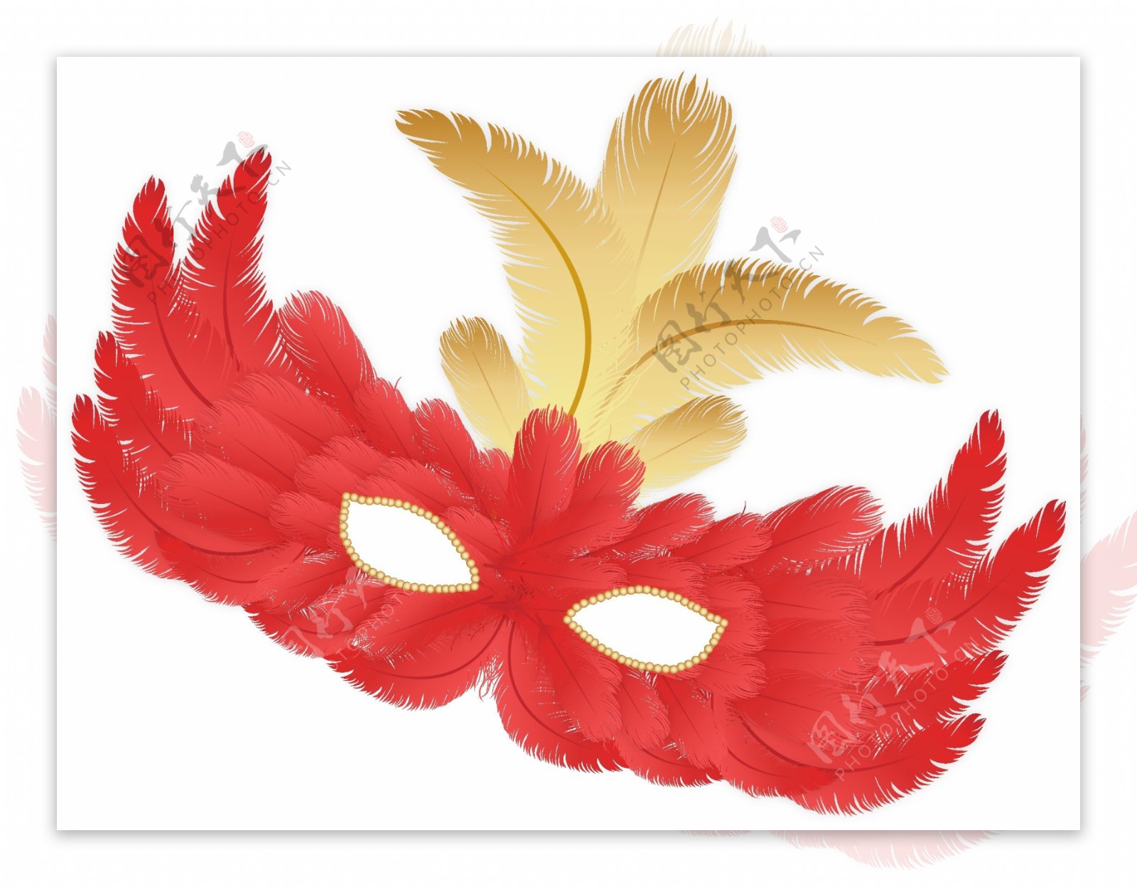 浪漫红色羽毛复活节面具矢量图