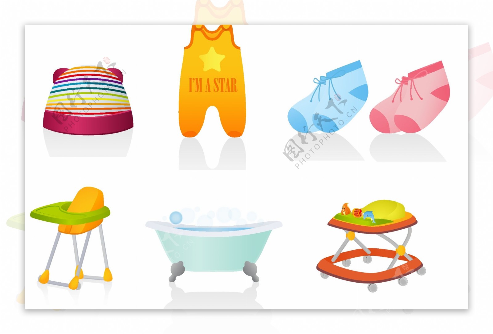 婴儿衣服澡盆与学步车