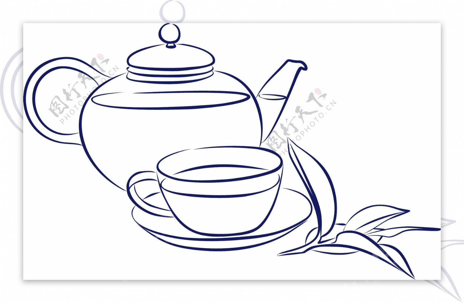 手绘简约茶壶茶杯矢量图