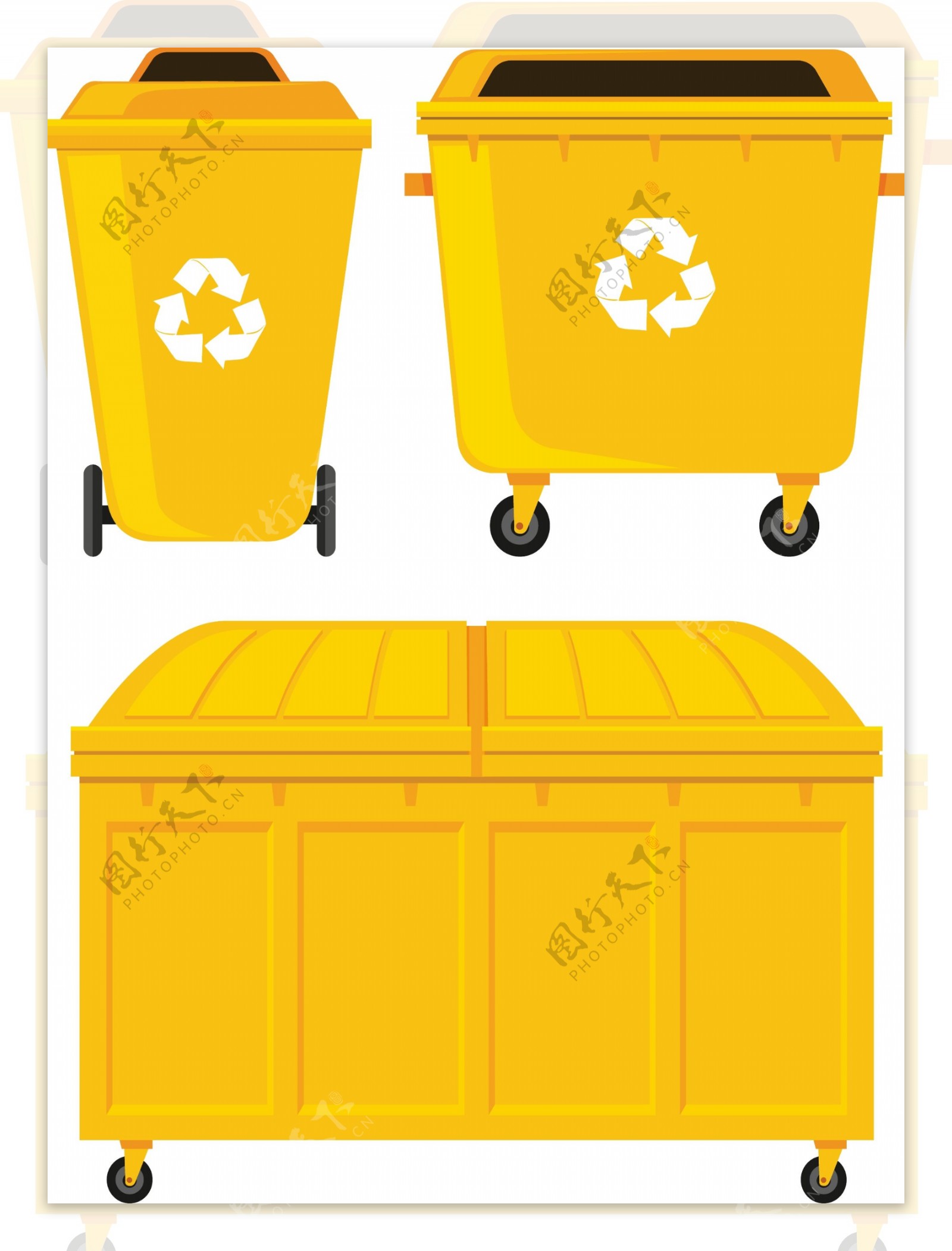 卡通黄色垃圾桶矢量元素