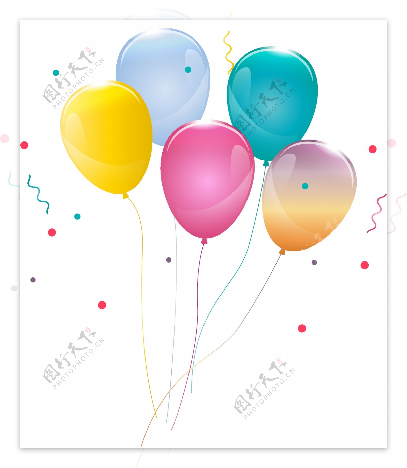 漂浮手绘彩色节日气球生日浪漫