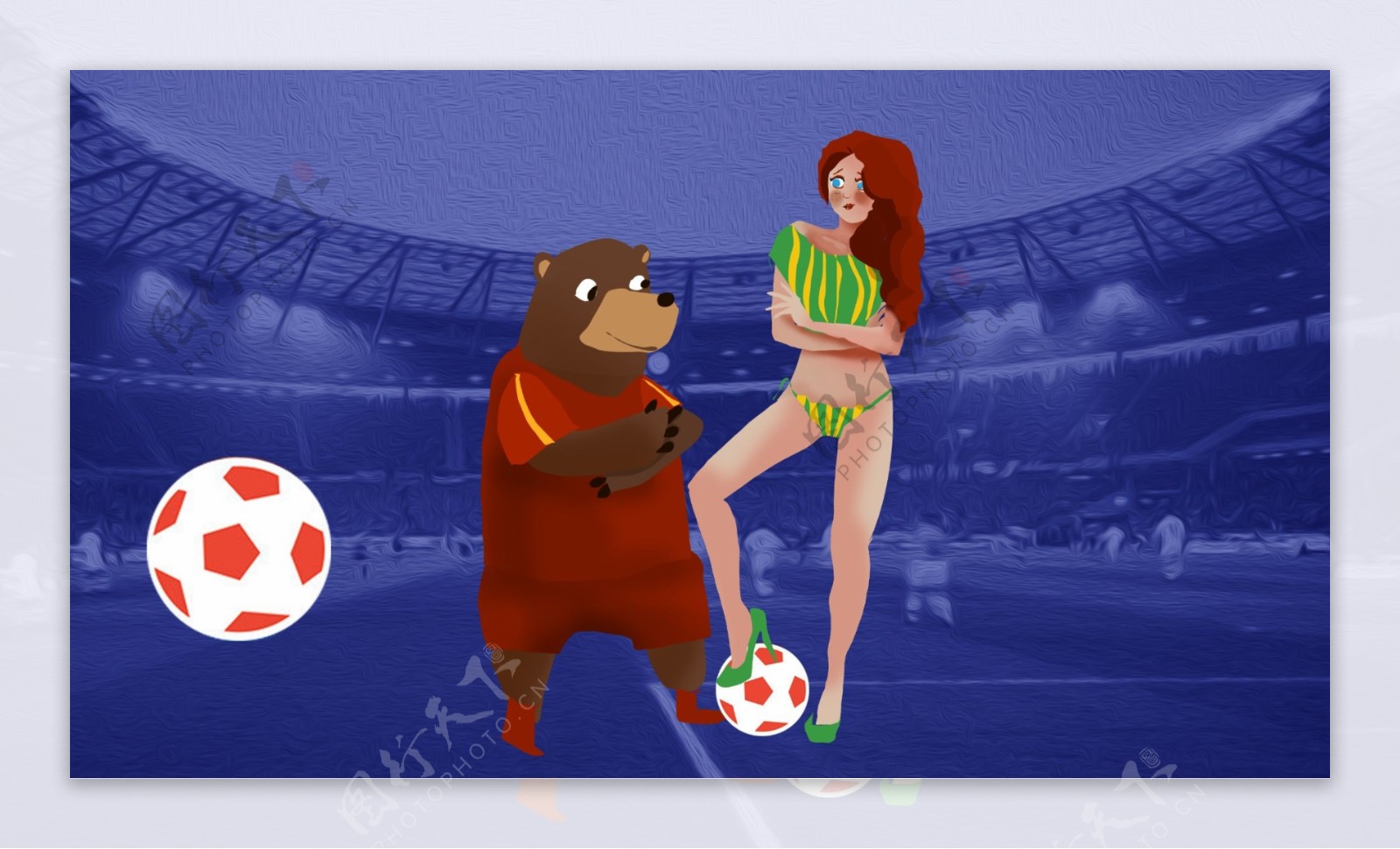卡通美女和野兽世界杯广告背景素材