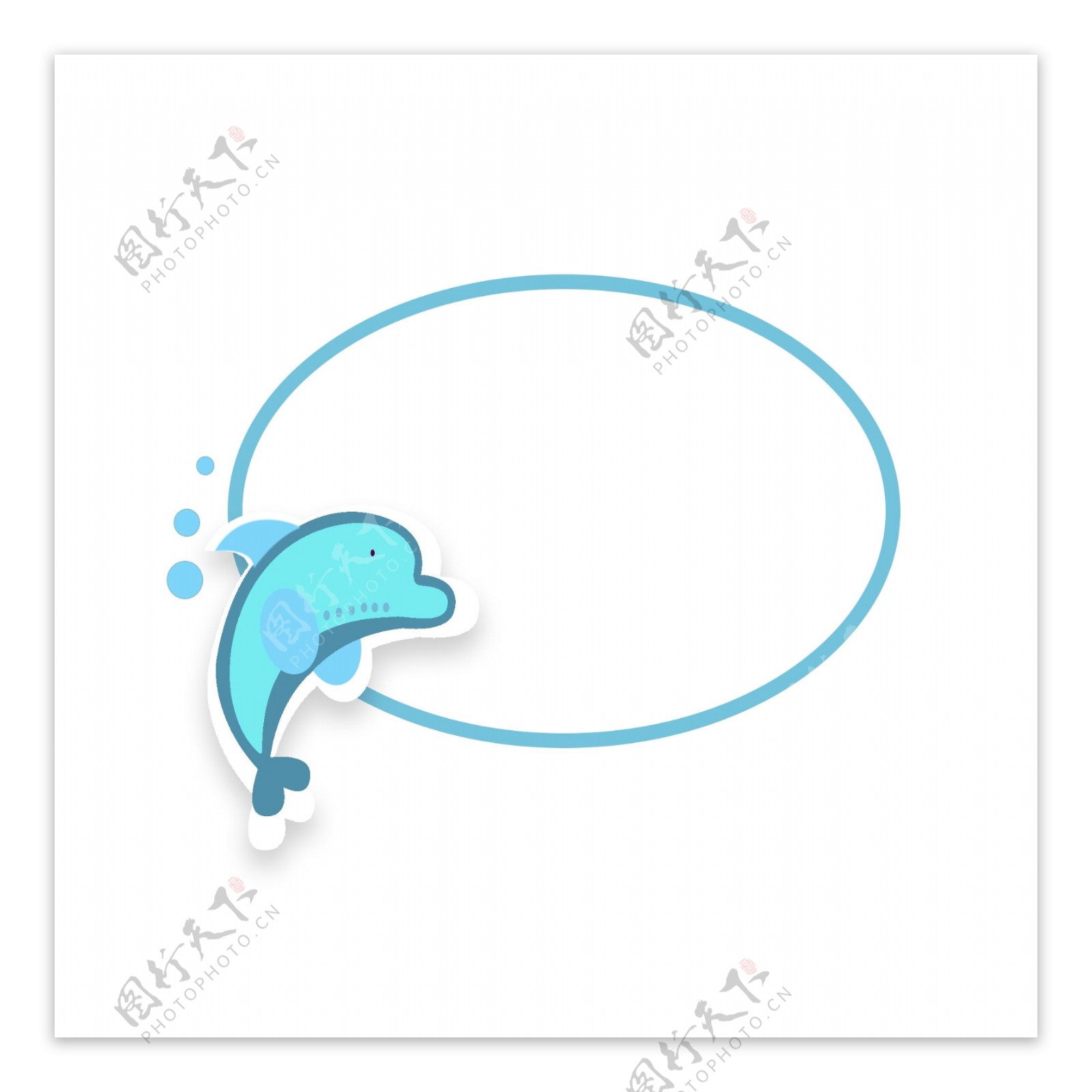简约蓝色可爱动物海豚气泡边框元素