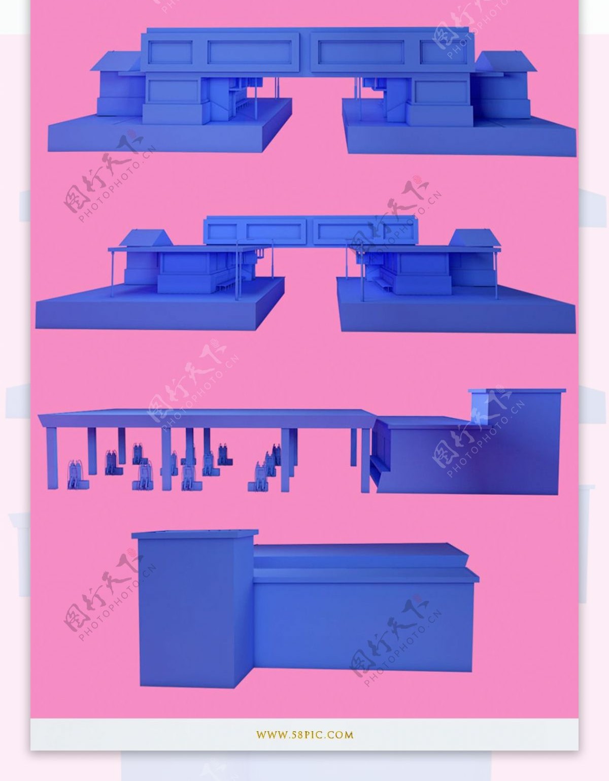 建筑物设计房地产设计元素粉蓝色建筑