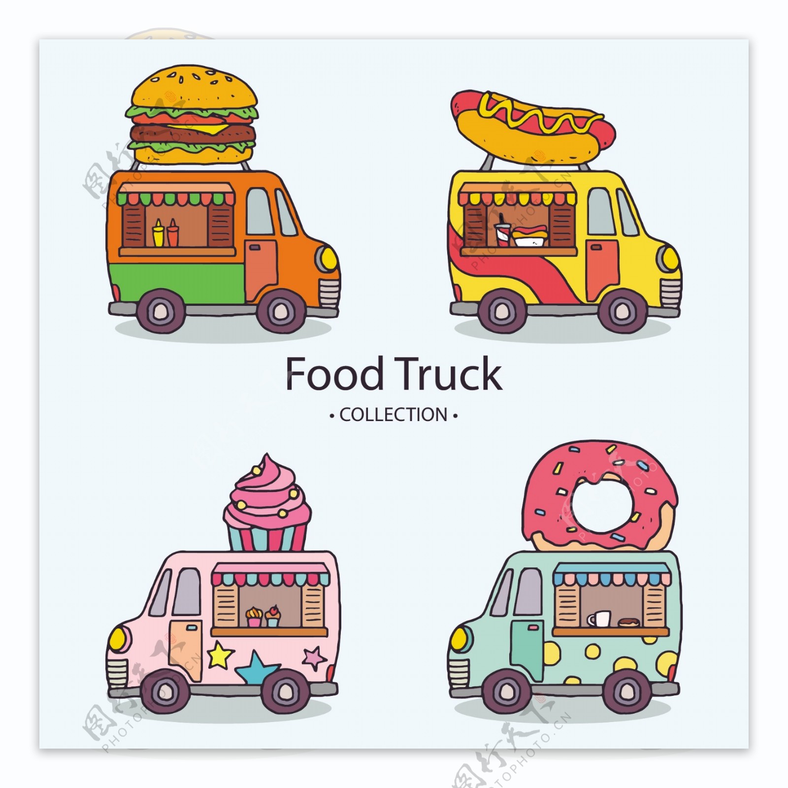 卡通手绘食品卡车