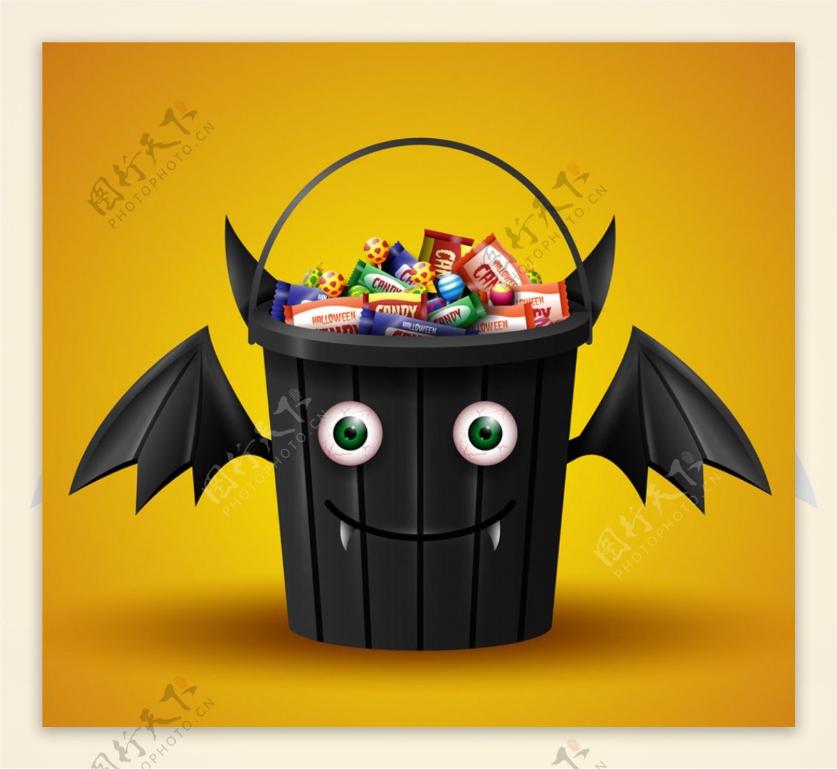 卡通装满糖果的万圣节蝙蝠桶
