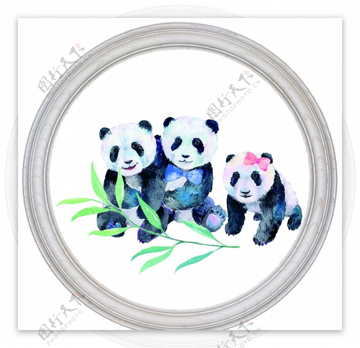 手绘水彩小清新熊猫无框装饰画