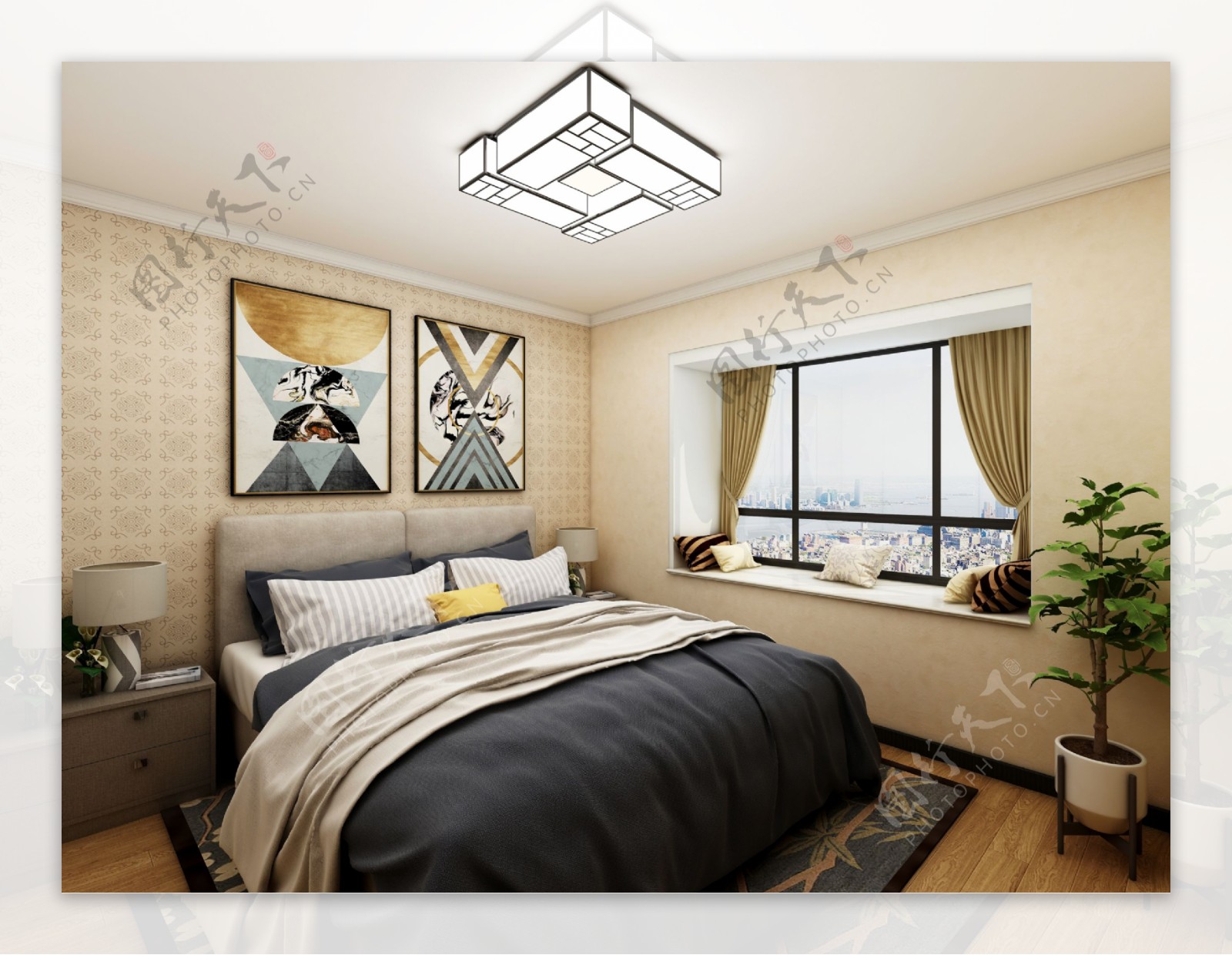 新中式家装客卧装修效果图