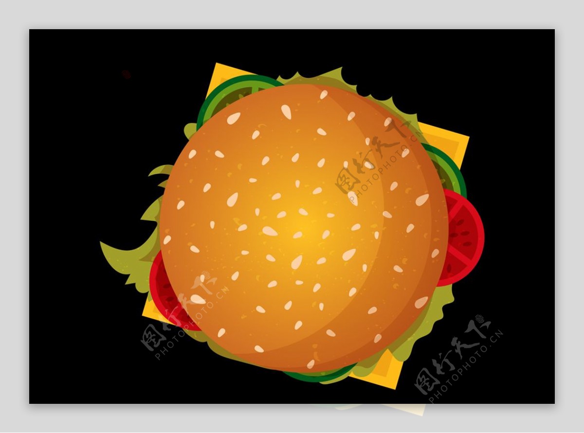 矢量俯视图彩色食物汉堡