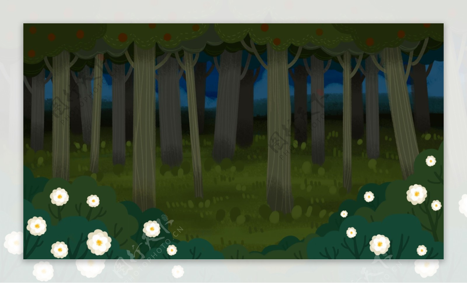 扁平化夜晚的森林背景设计