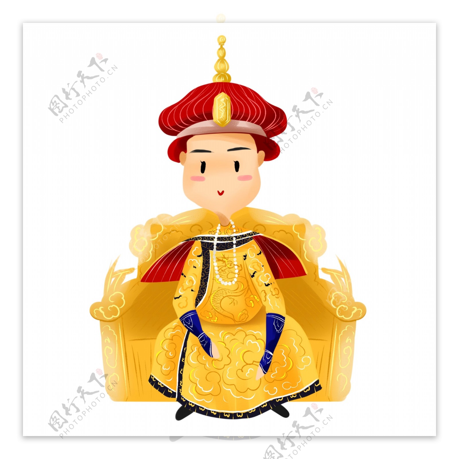 商用手绘中国古代皇帝清朝古风龙椅素材