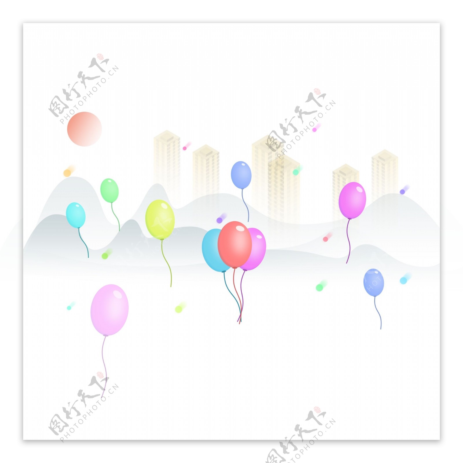 原创漂浮元素彩色气球漫天飞舞