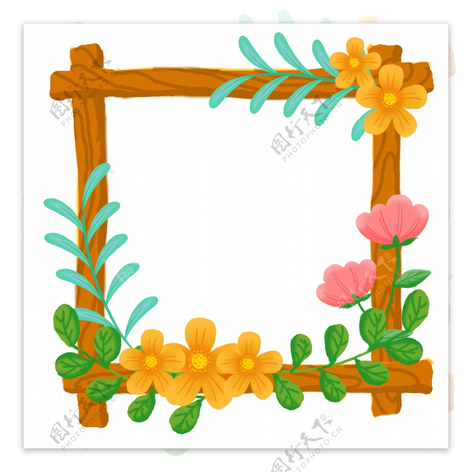 小清新手绘植物花朵花卉枝条边框装饰图案