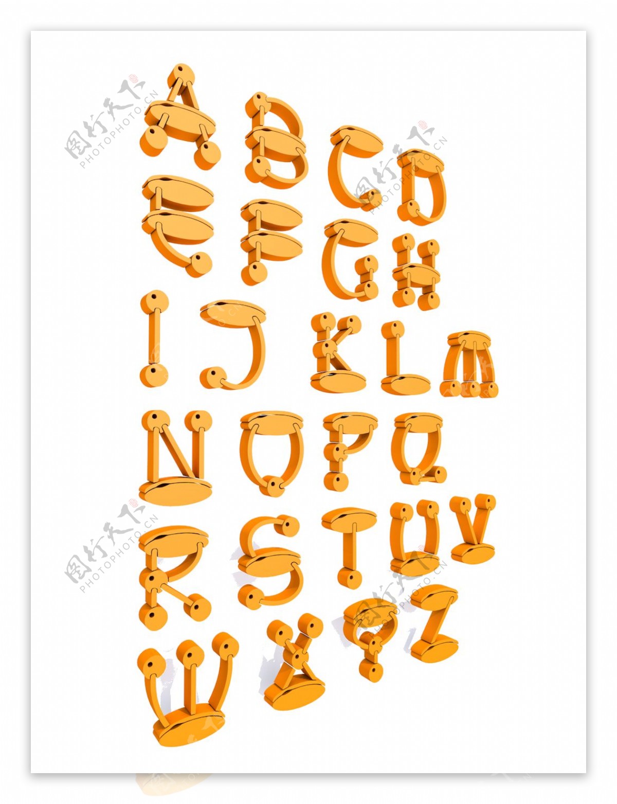 26个英文字母橘色卡通套图艺术字元素图案