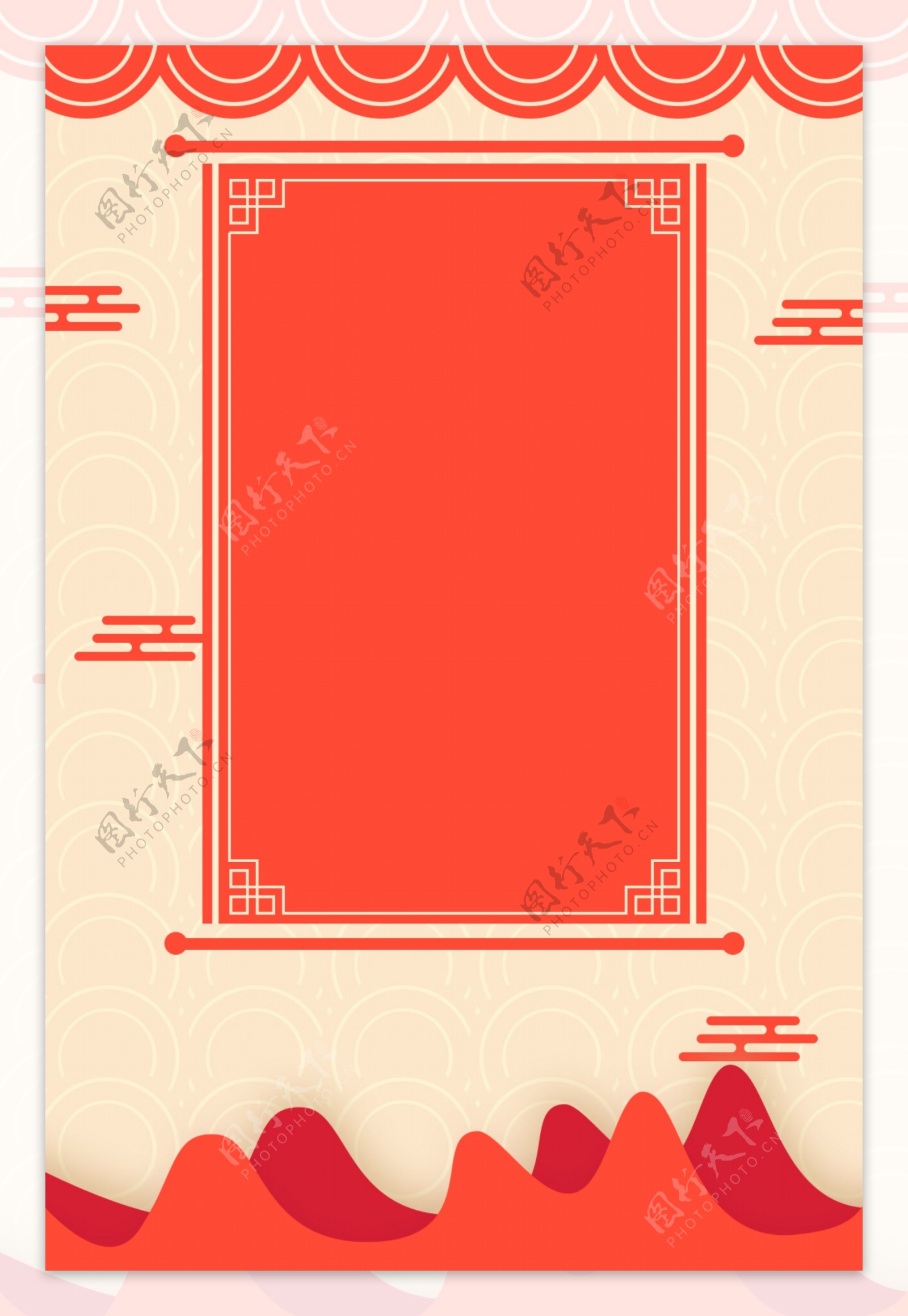 中国传统花纹边框红色背景