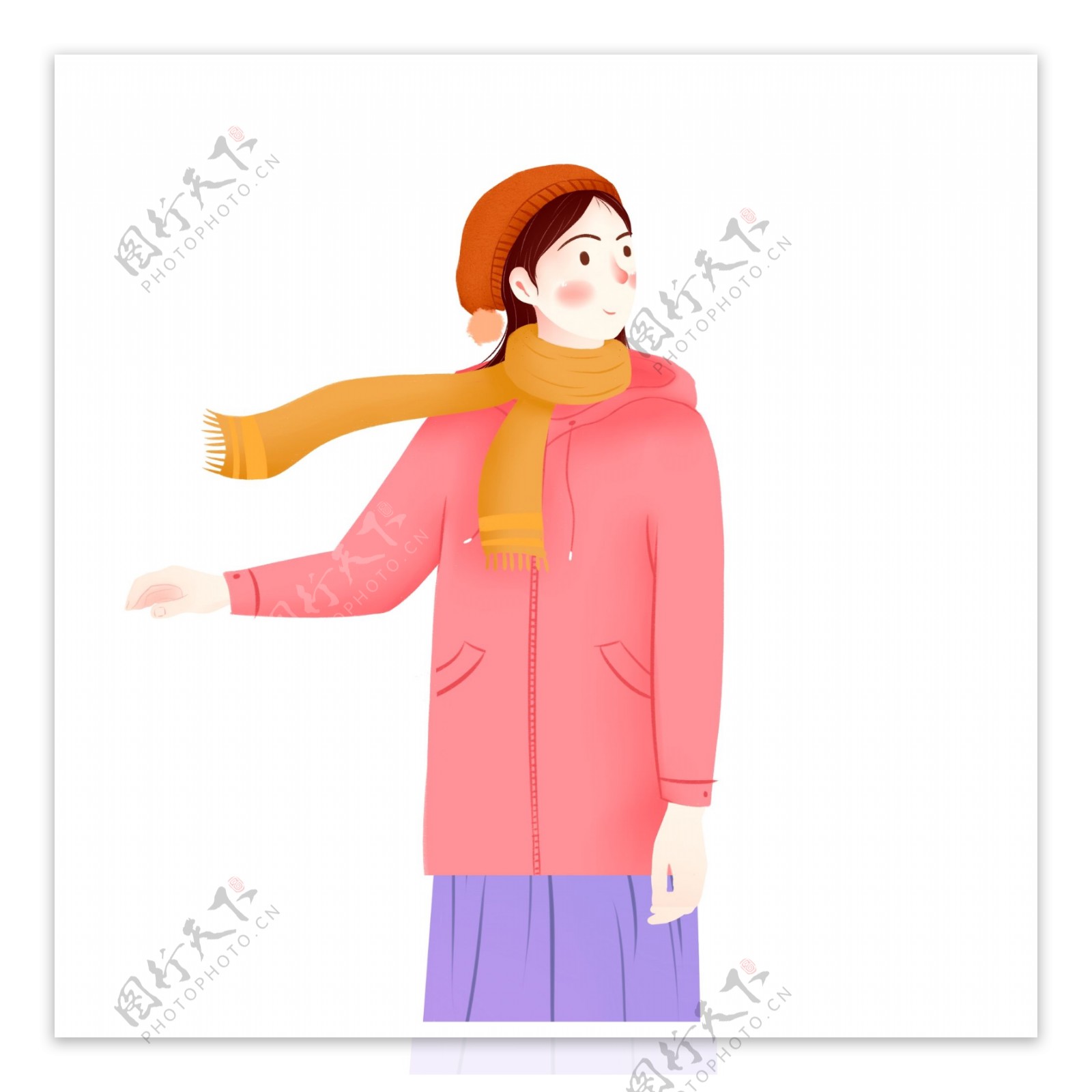 文艺穿着粉色大衣和长裙的女孩可商用元素
