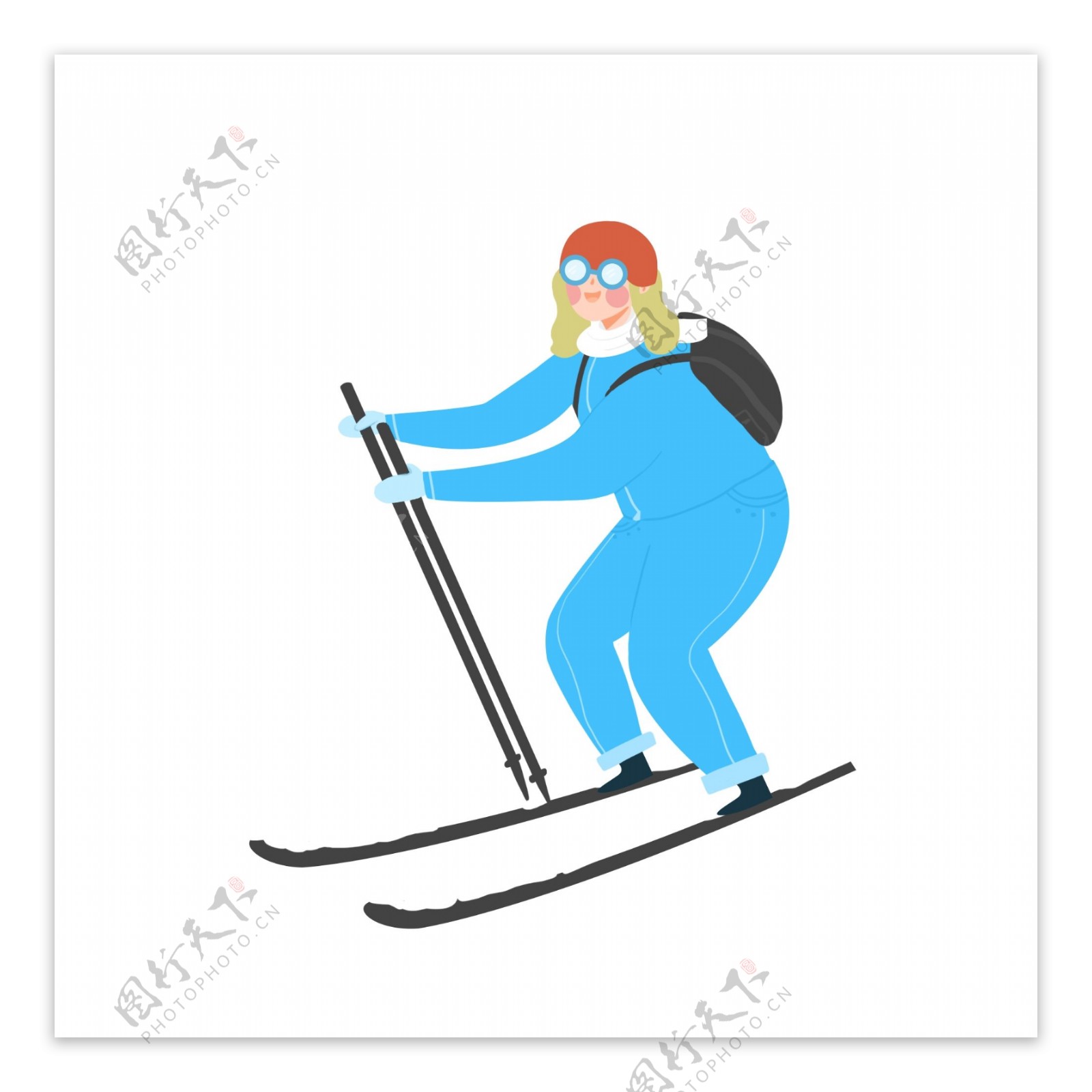 冬天滑雪的女人小清新简约设计可商用元素
