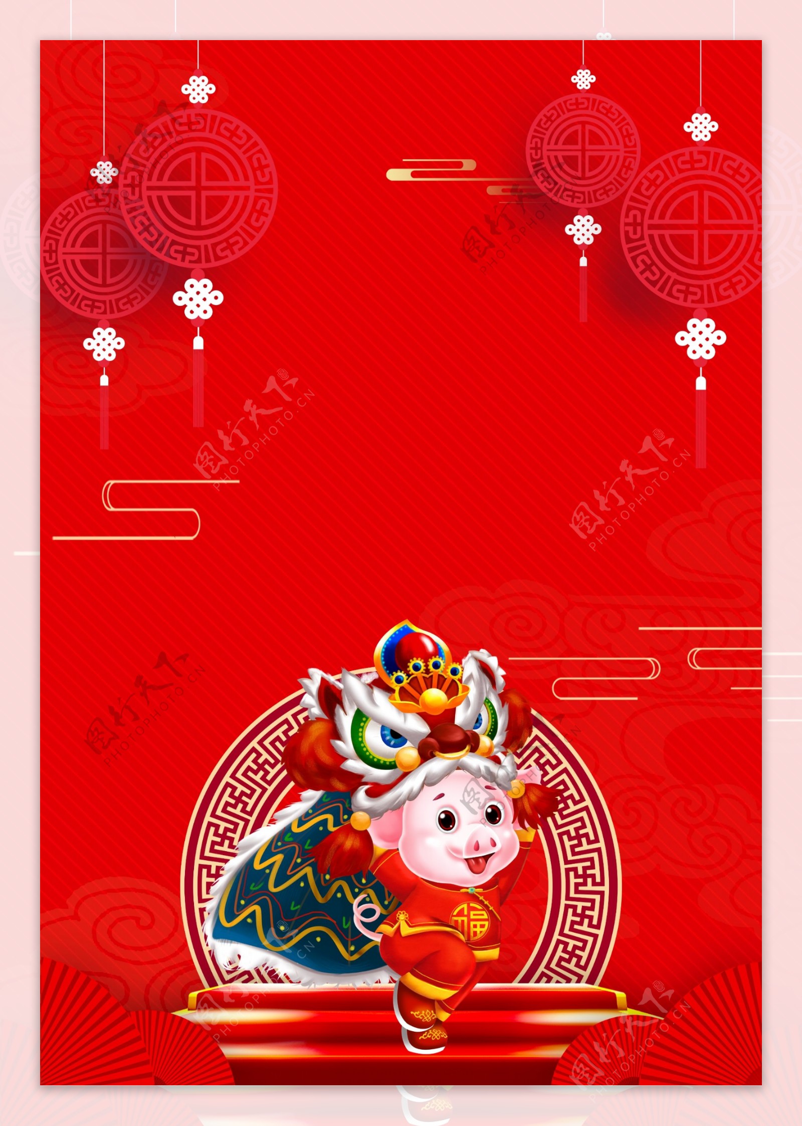 2019猪年春节舞狮背景素材