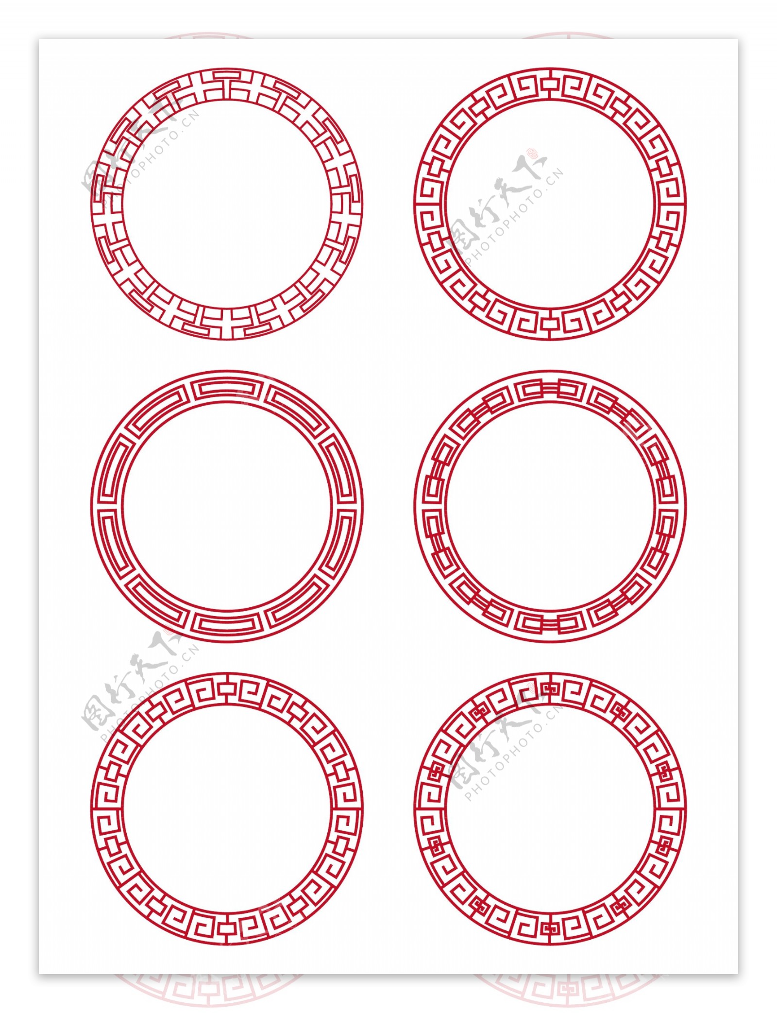 6款矢量中国风古典节日鼎纹圆形红色边框