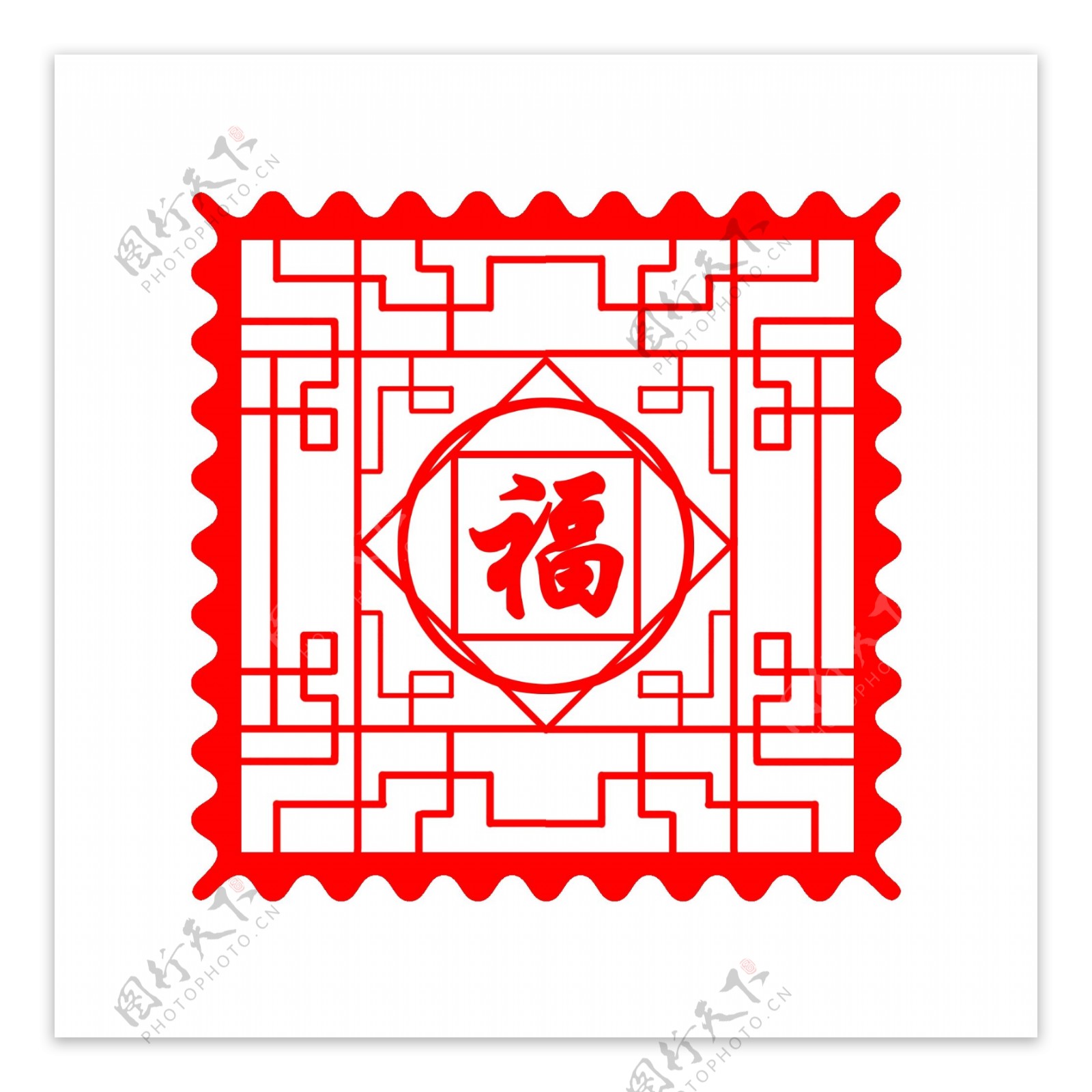 中国风创意福字窗花剪纸方形镂空春节贴纸