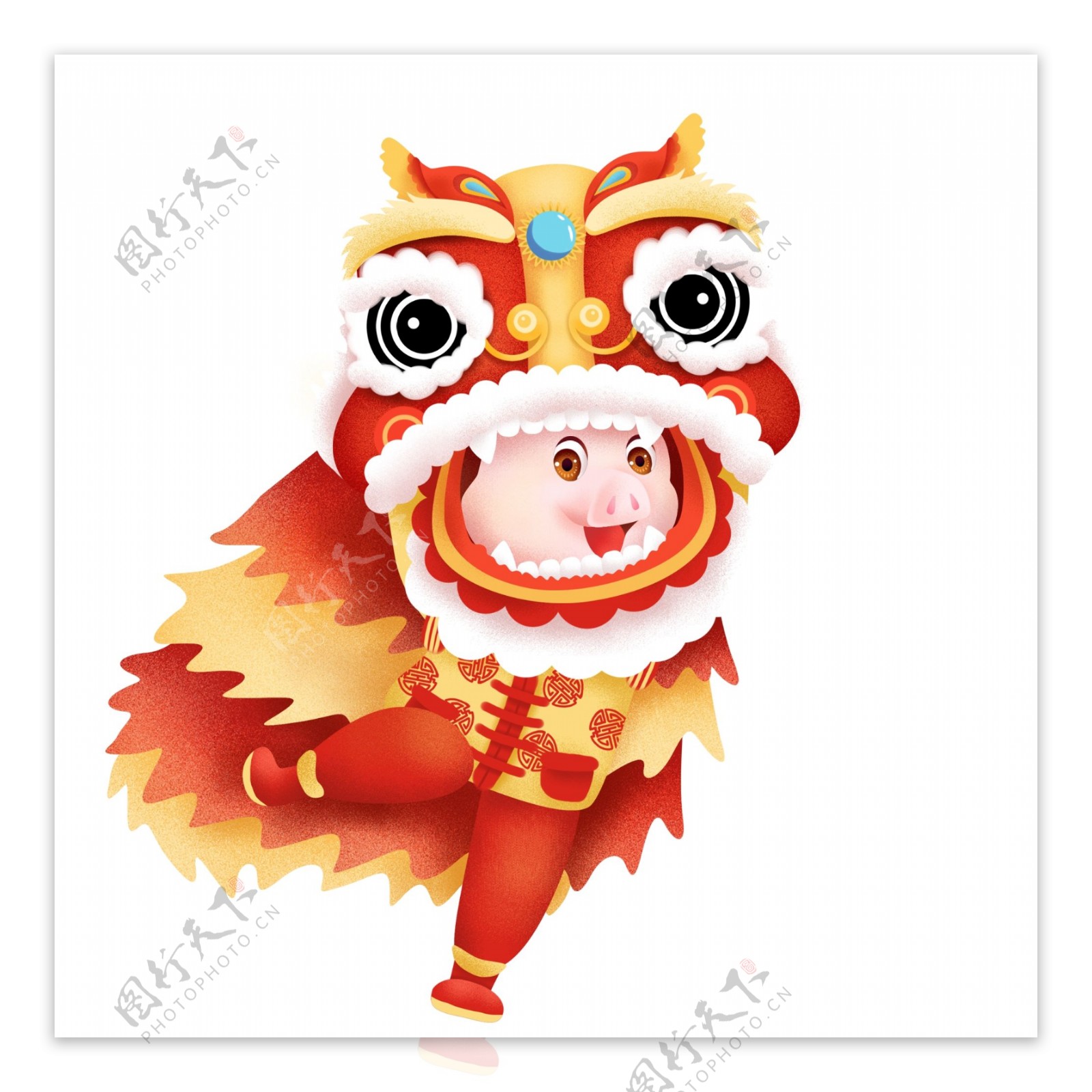 彩绘可爱猪年舞狮的小猪设计