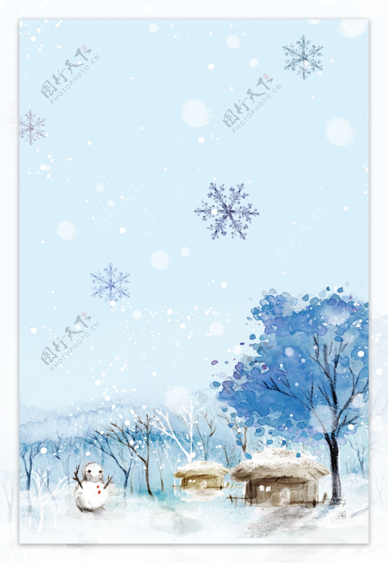 彩绘冬季大雪节背景设计