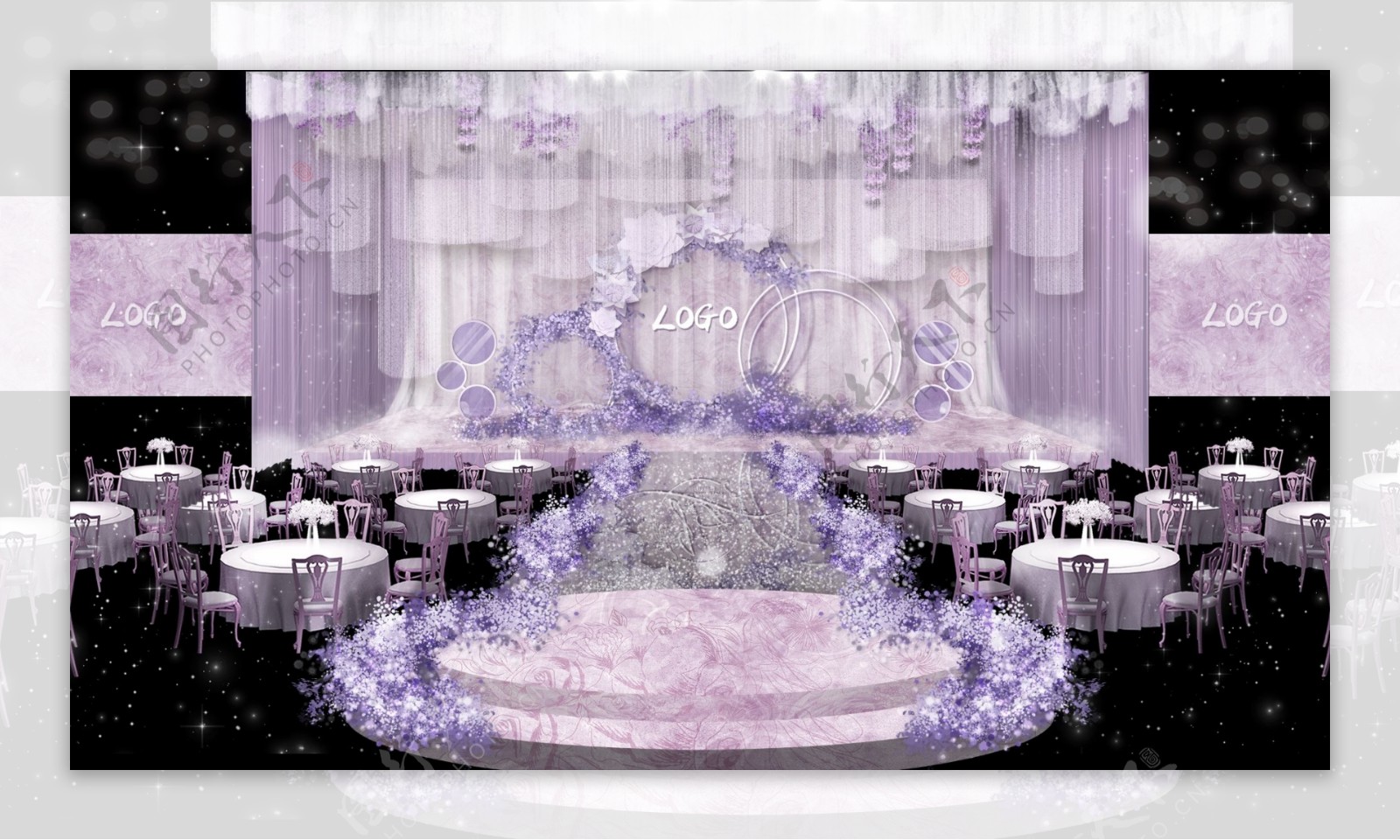 浅紫色西式舞台婚礼效果图