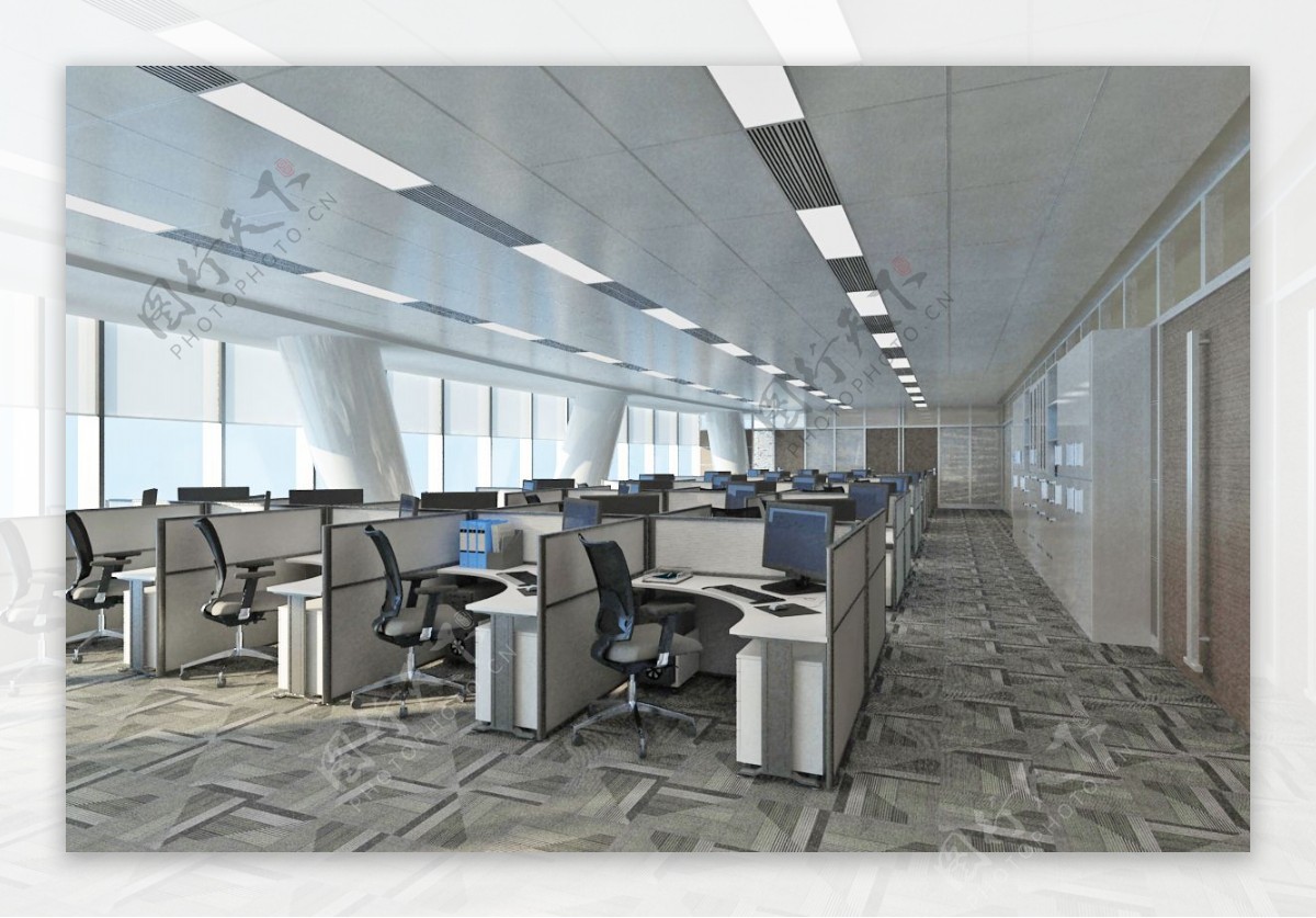 现代简约风工装开放办公空间效果图
