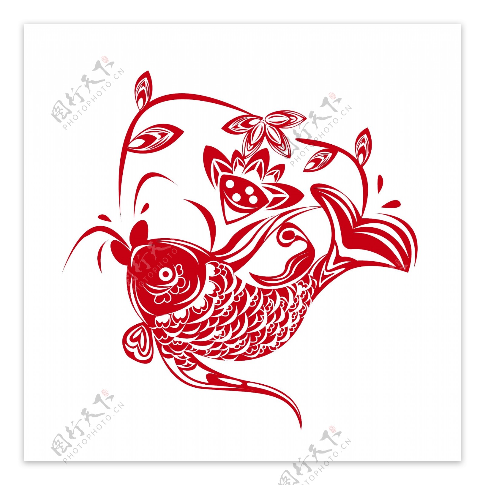 中国风喜庆创意鲤鱼窗花剪纸可商用元素