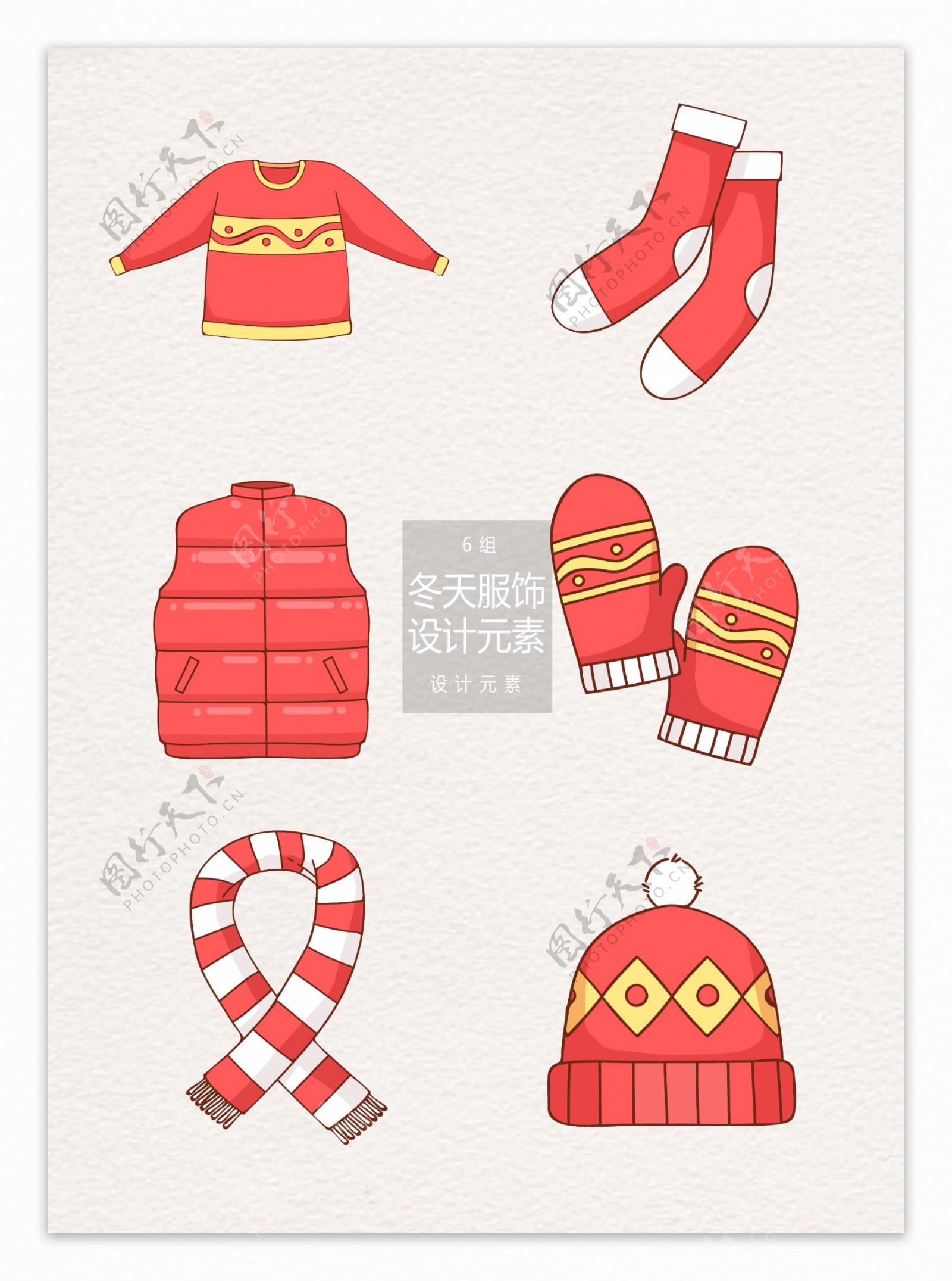 手绘红色冬天服饰设计元素