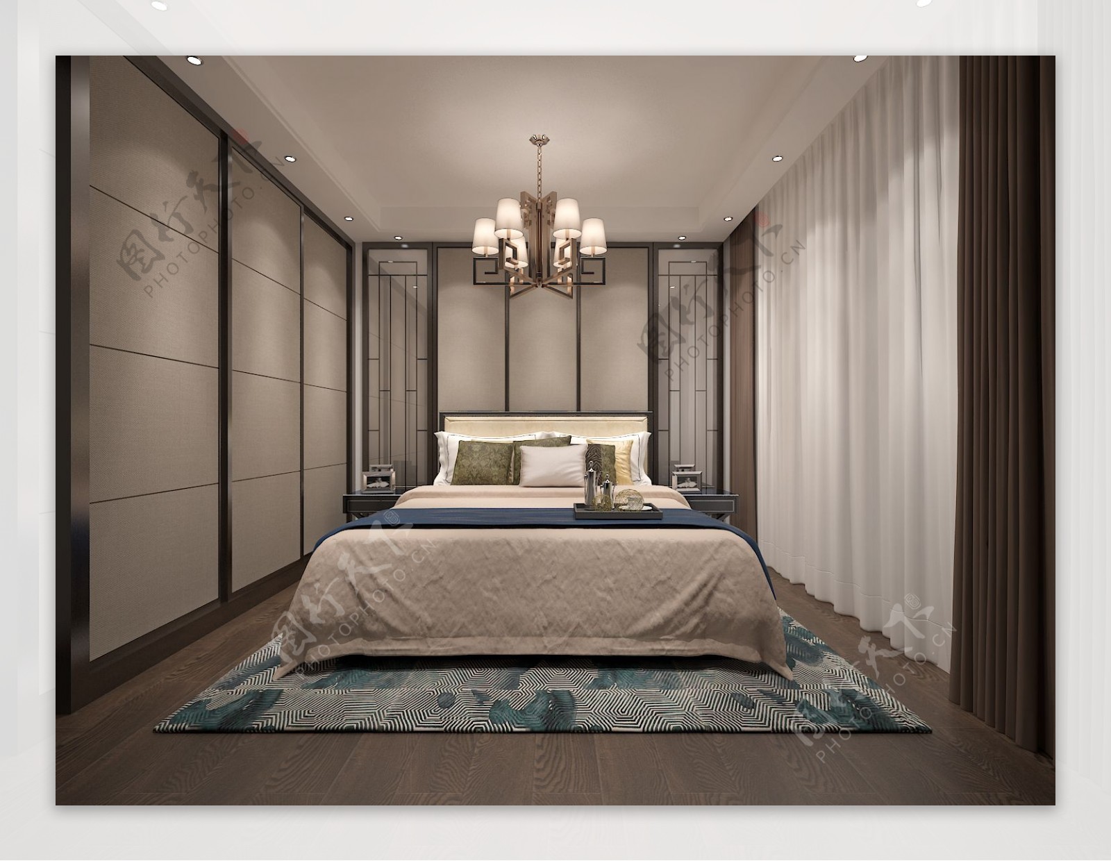 新中式风格卧室空间装修设计效果图