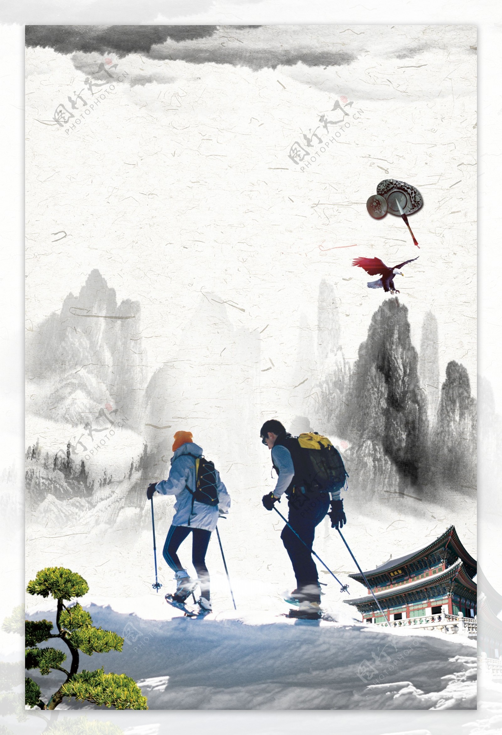 冬季滑雪的情侣背景设计