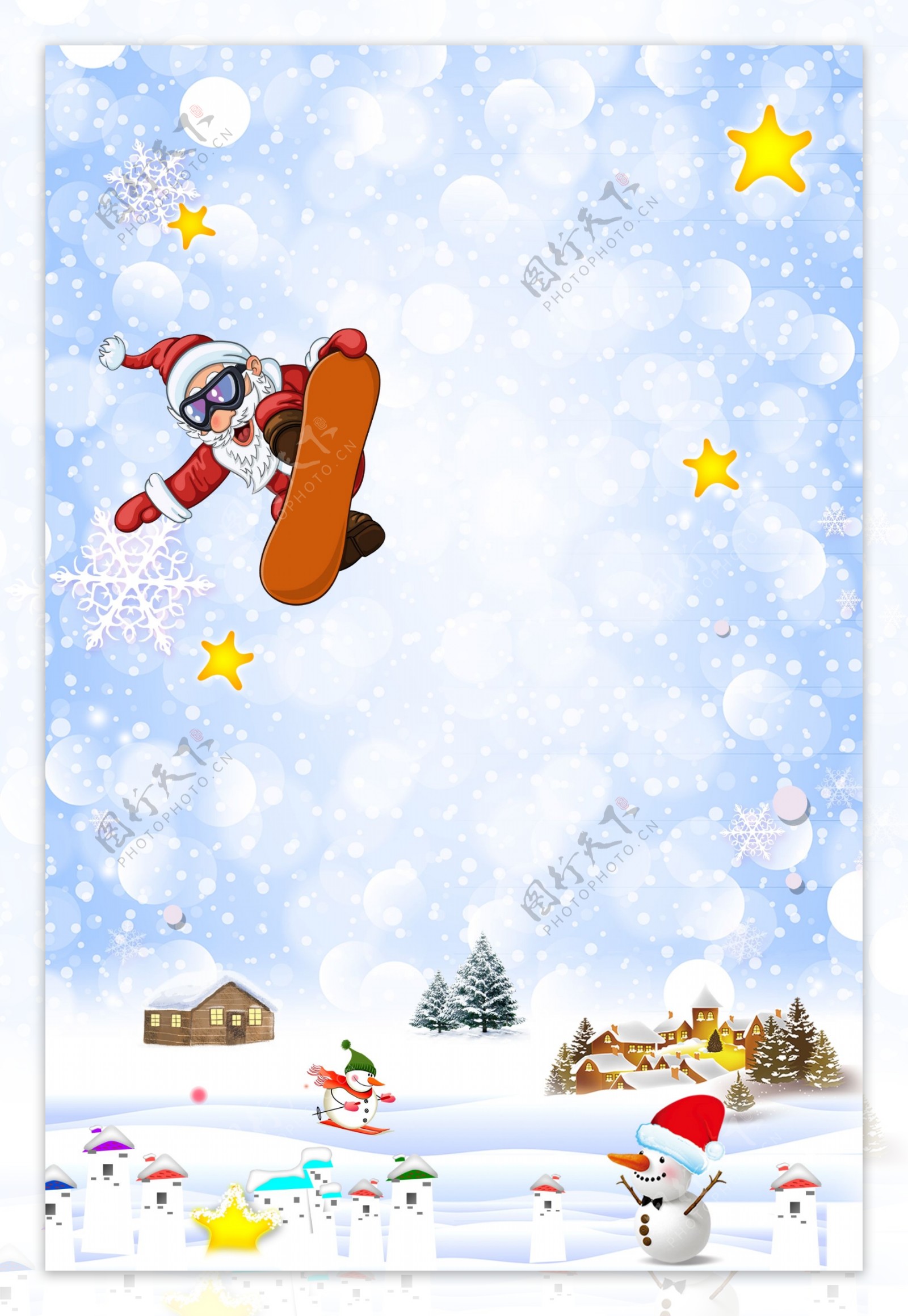 冬季圣诞节滑雪的圣诞老人背景设计