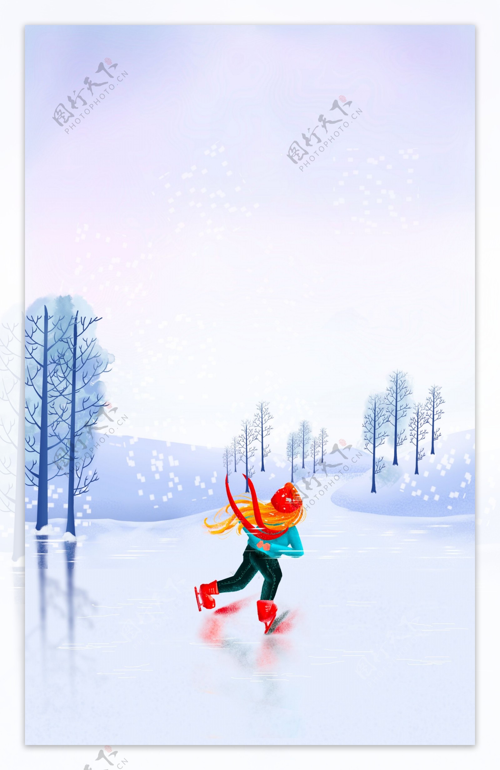 传统小雪节气雪地女孩背景设计