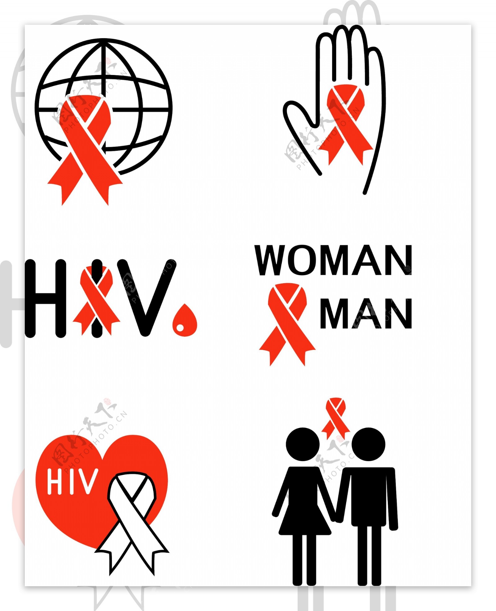 艾滋病日标志HIV矢量元素可商用