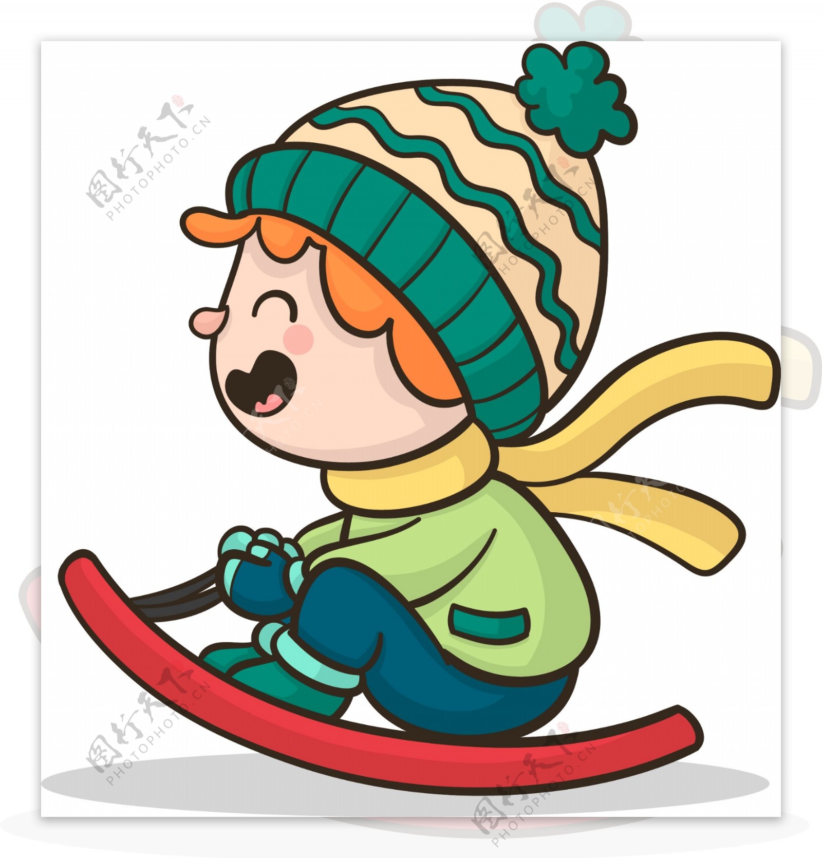坐着滑板滑雪的男孩原创元素