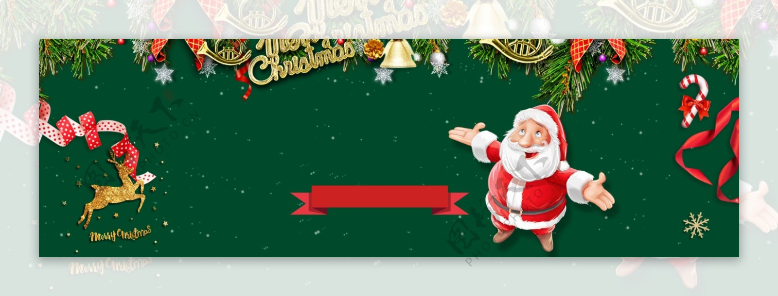 绿色卡通圣诞节banner背景