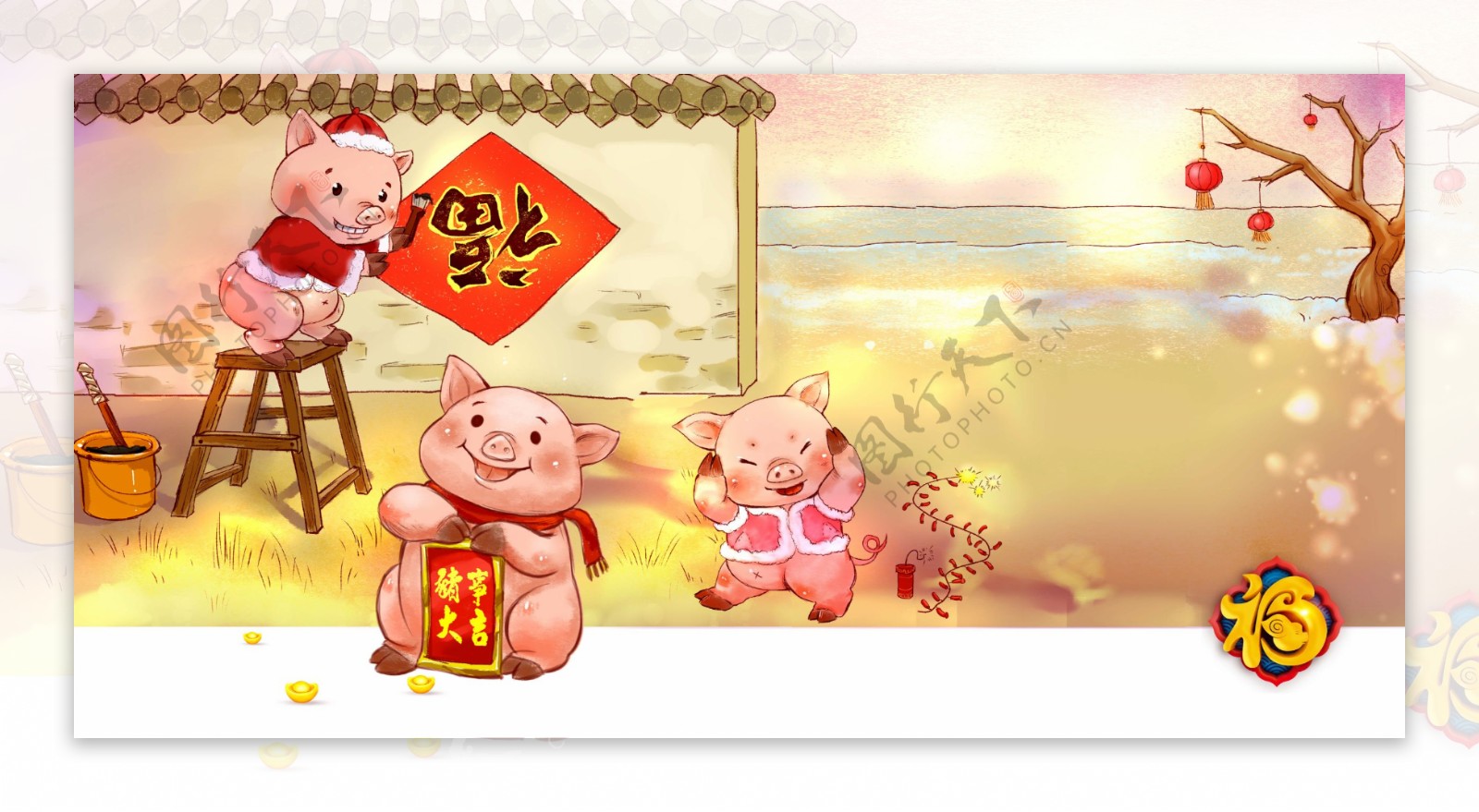 2019年新年猪年海报背景