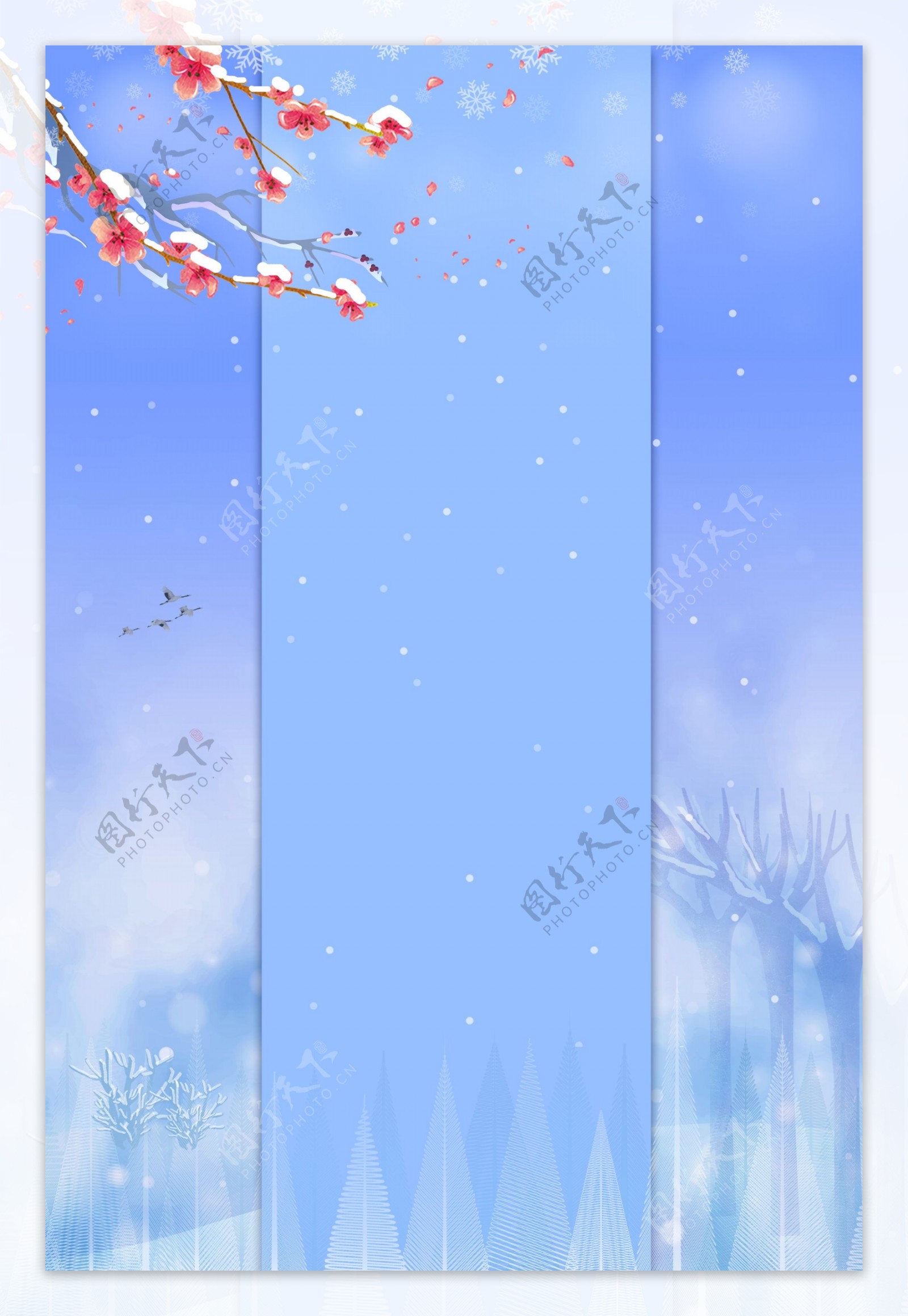 蓝色下雪节日卡通雪人广告背景图