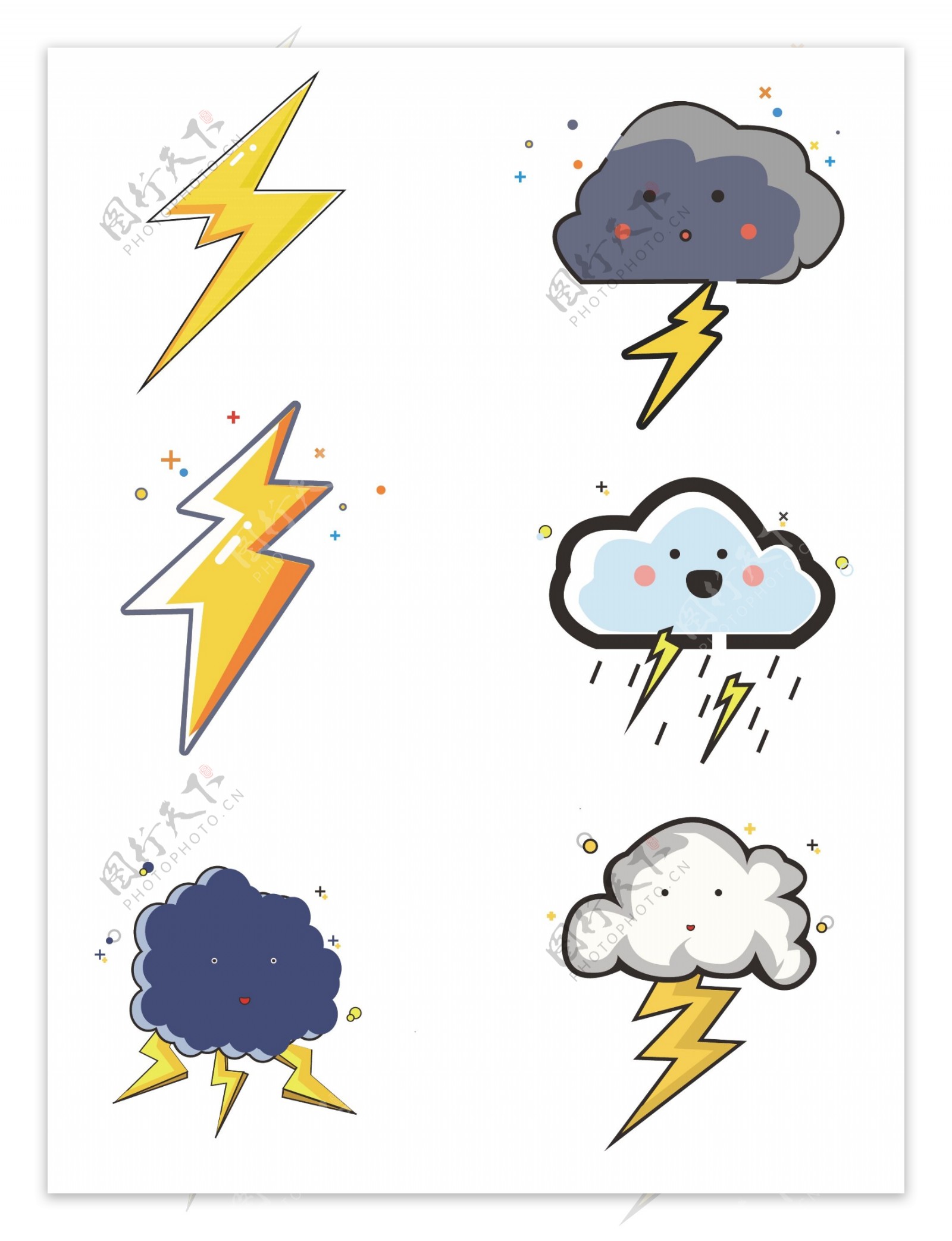 矢量手绘可爱卡通白云闪电可商用元素