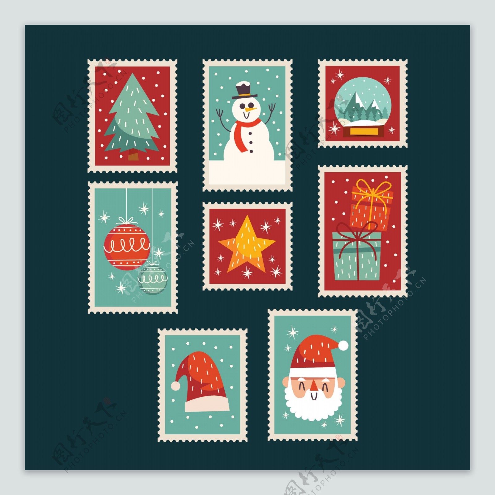 怀旧邮票的圣诞标签素材
