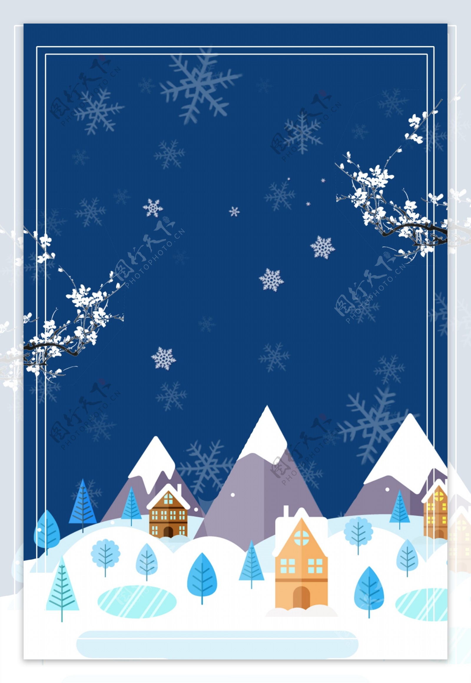蓝色大雪节气边框背景设计