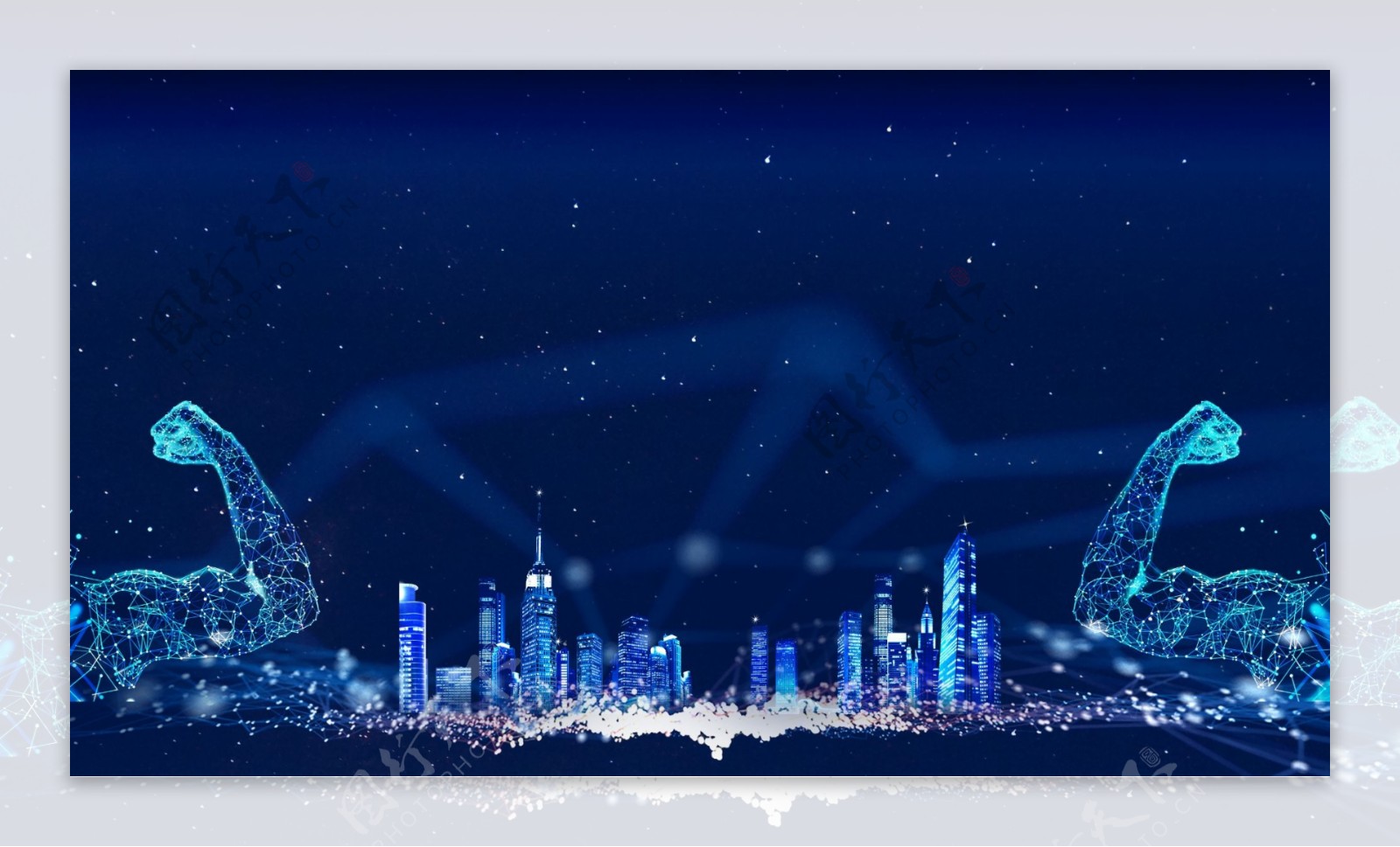 蓝色星空下的城市智能科技背景素材