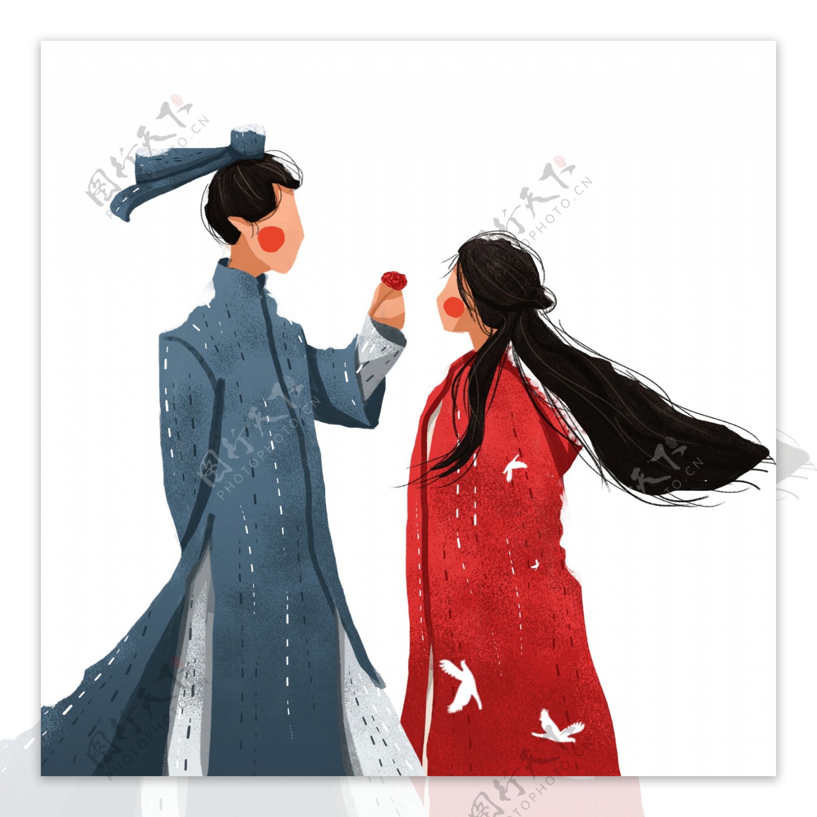 中国风情侣人物插画