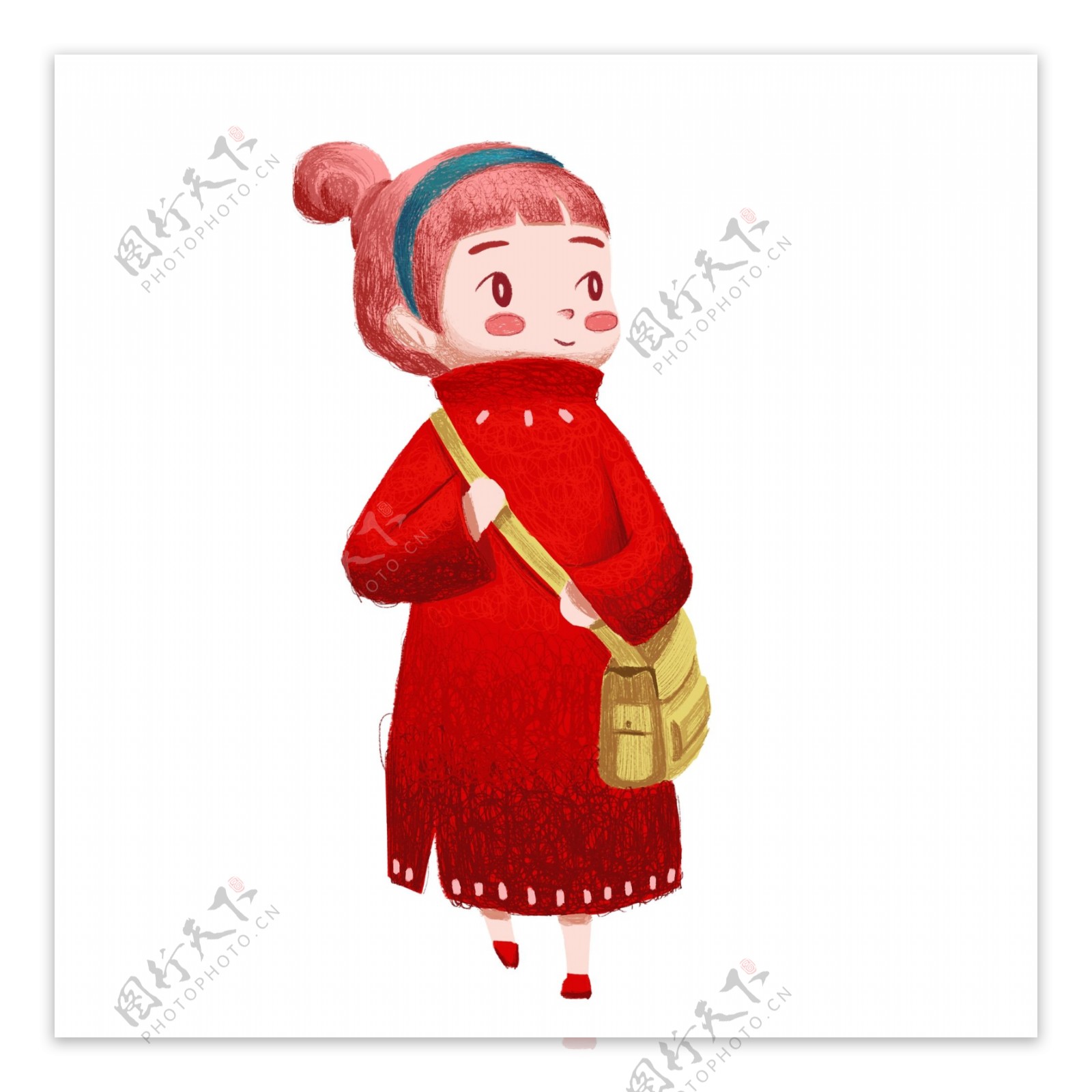 手绘可爱穿着红色长毛衣的女孩原创元素