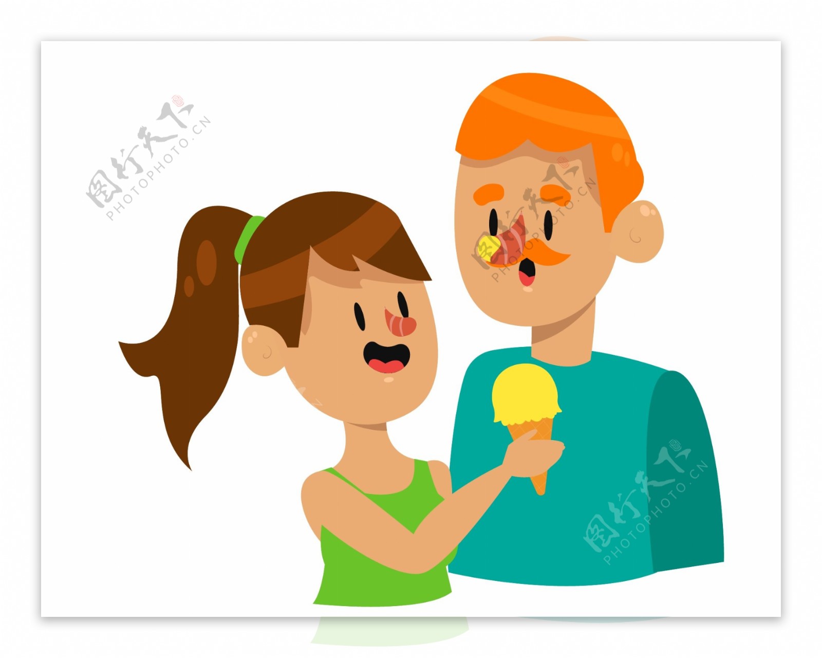 手绘卡通情侣吃冰淇淋元素