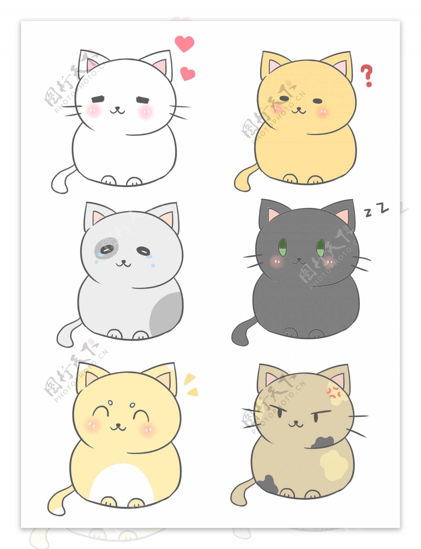 可爱卡通日系清新猫咪表情包通用套图