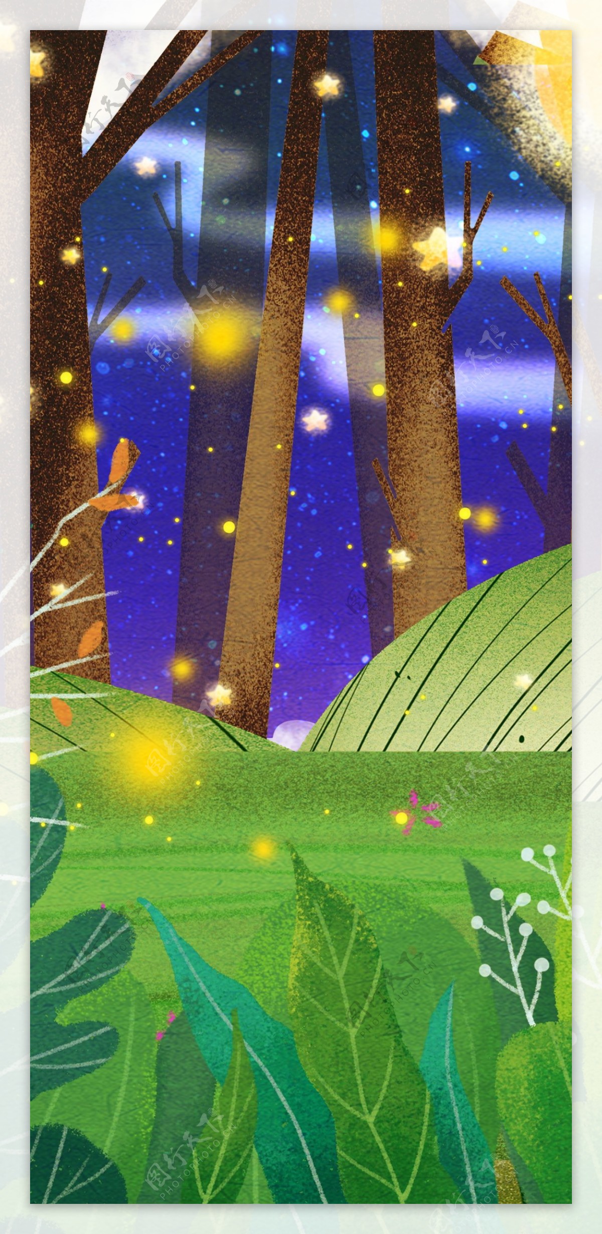手绘万圣节月光下的树林背景