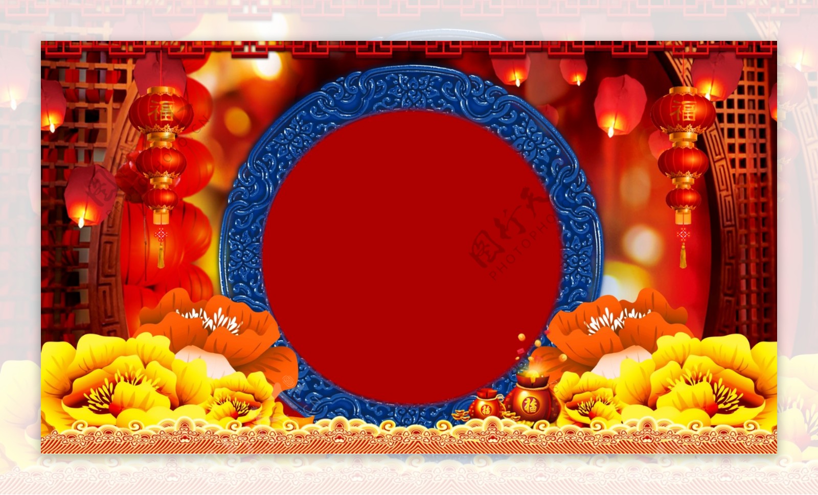 大气中国风牡丹春节背景设计